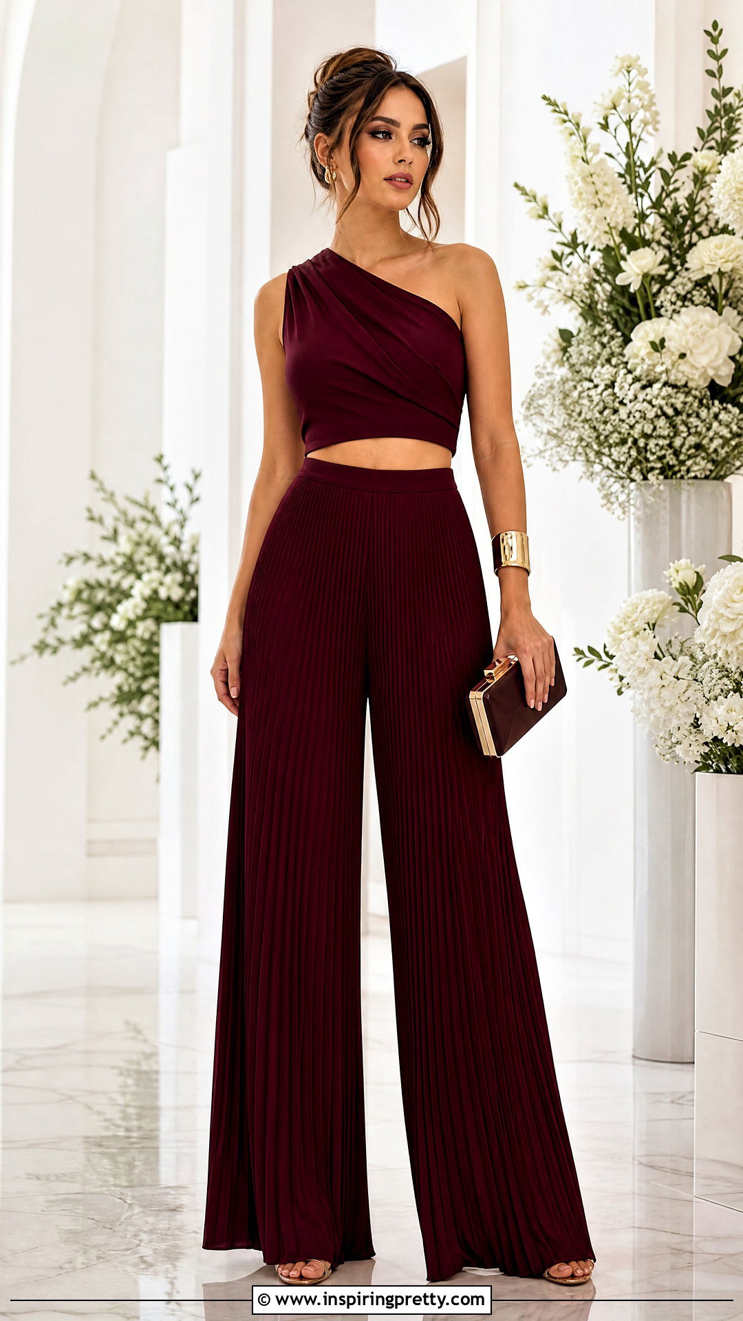 One Shoulder Crop Top With Pleated Plazo Pants - 20 crop top and plazo outfit ideas