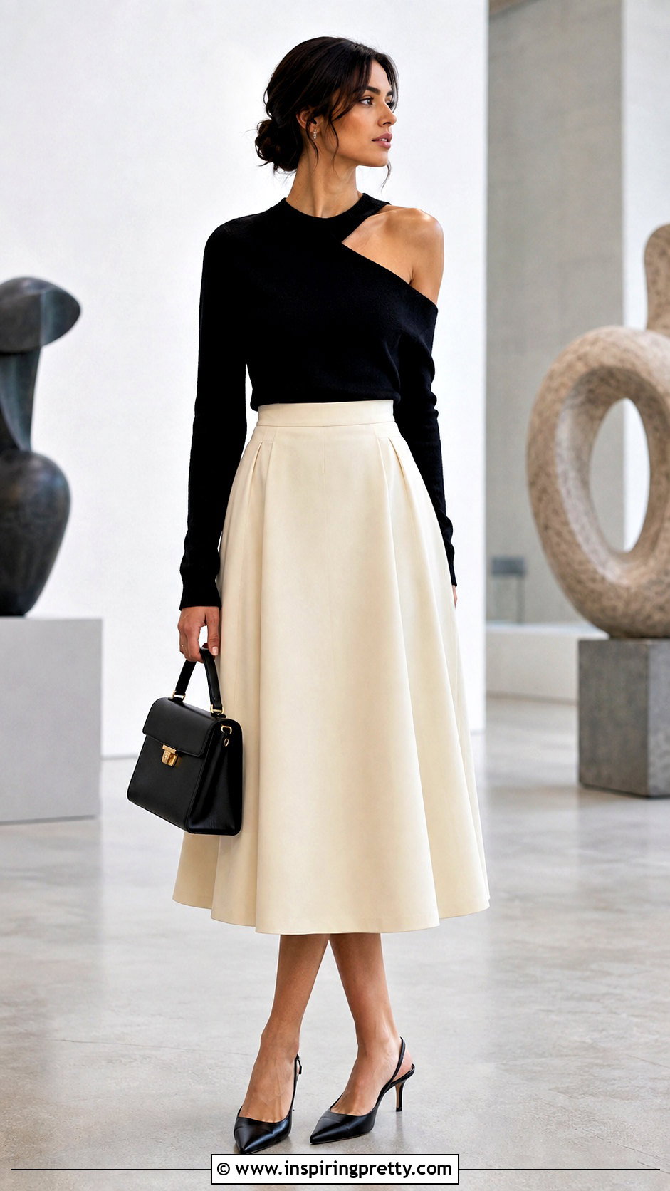 One Shoulder Cut Out Sweater Top With Midi Skirt - 25 cut out sweater top outfit ideas