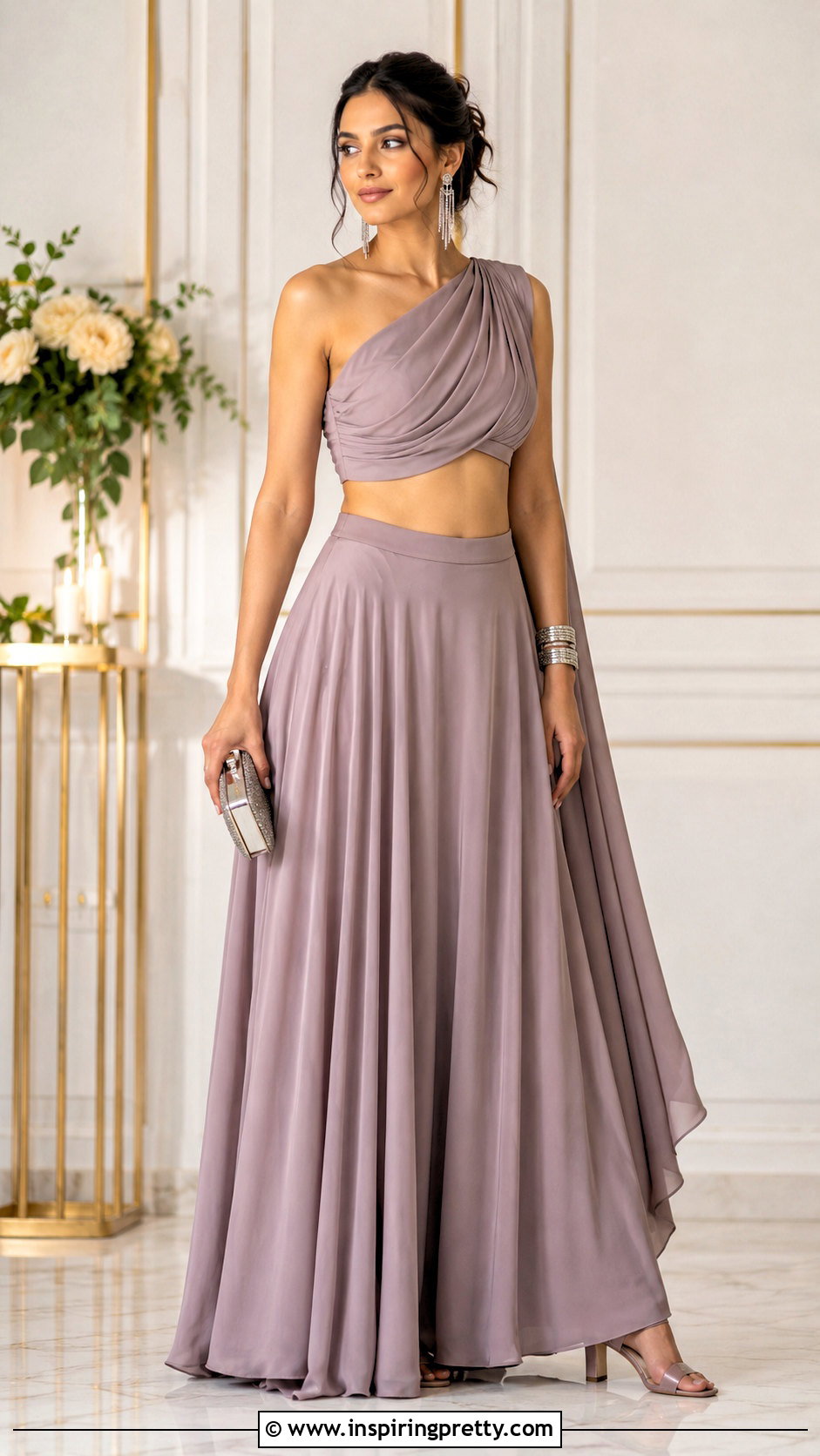 One Shoulder Lehenga Crop Top Outfit - 50 party wear lehenga crop tops outfit ideas