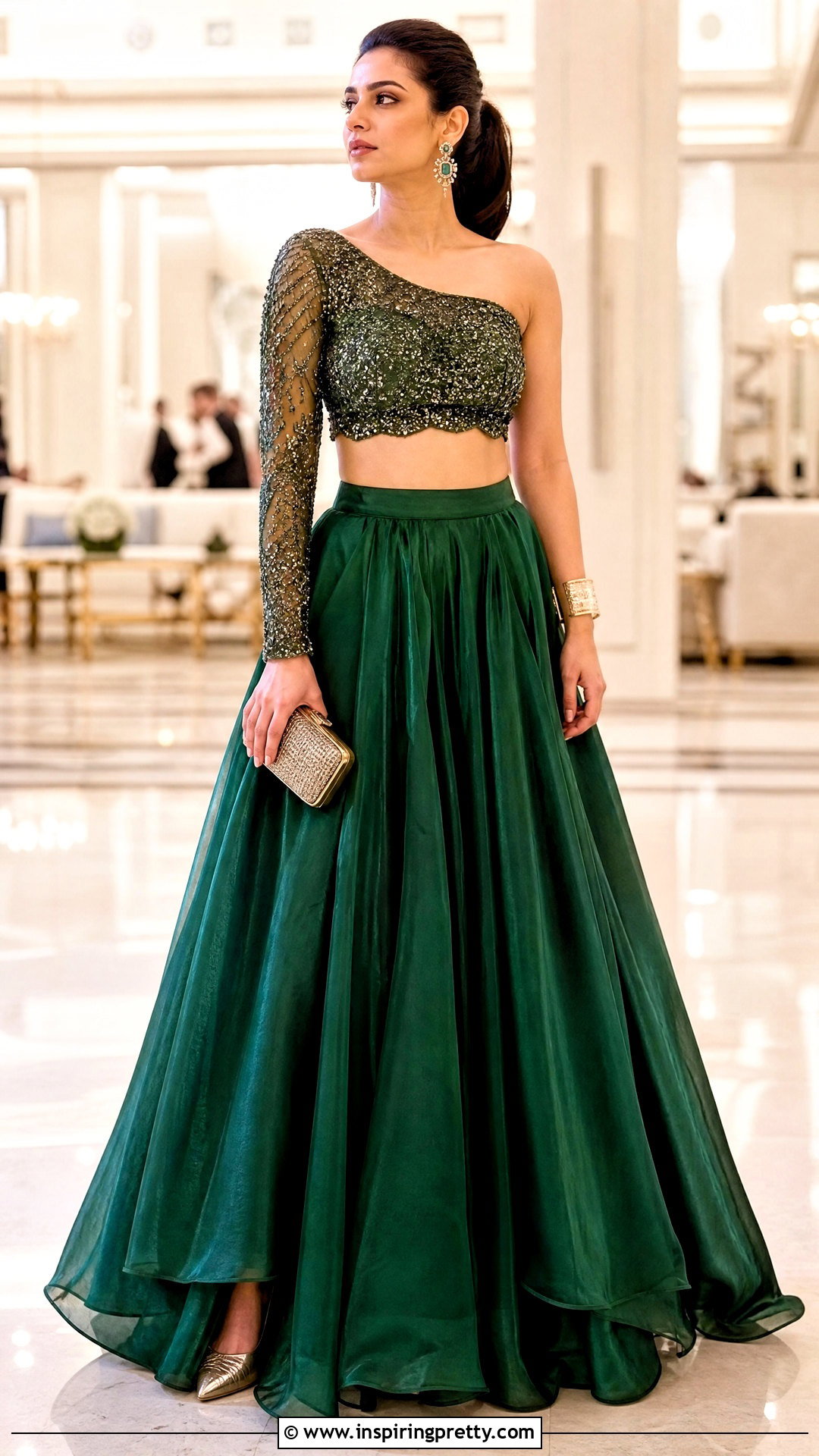 One Shoulder Organza Crop Top Lehenga Outfit - 50 organza crop top lehenga outfit ideas