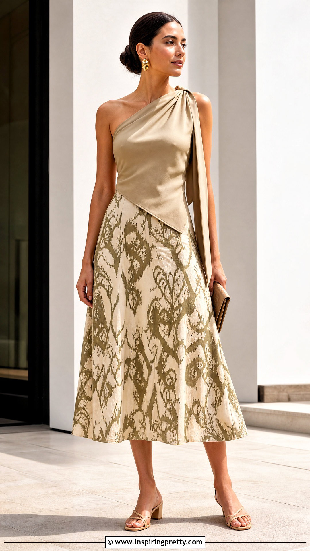 One Shoulder Scarf Top Bra Hack With A Midi Skirt - 25 scarf top bra hack ideas