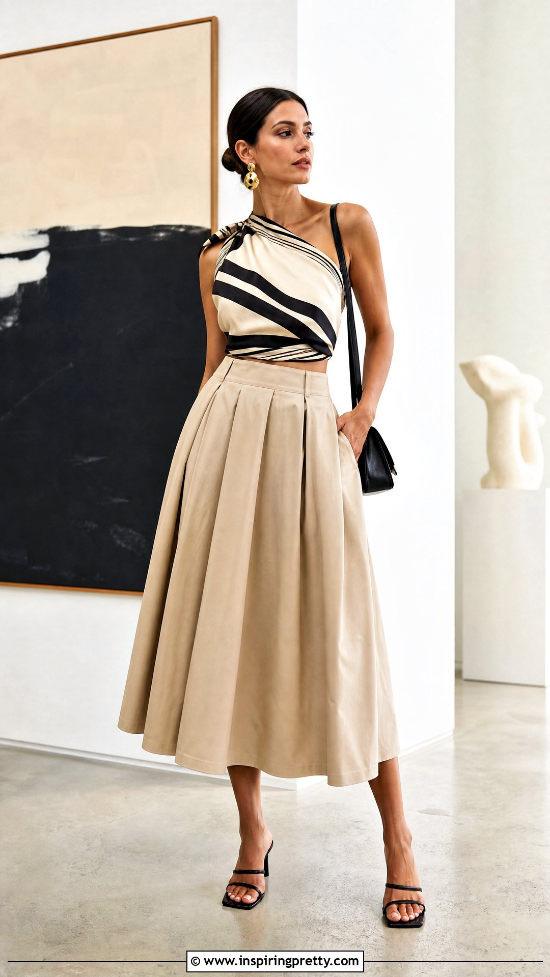 One Shoulder Scarf Top With Midi Skirt - 20 tying a scarf into a top outfit ideas