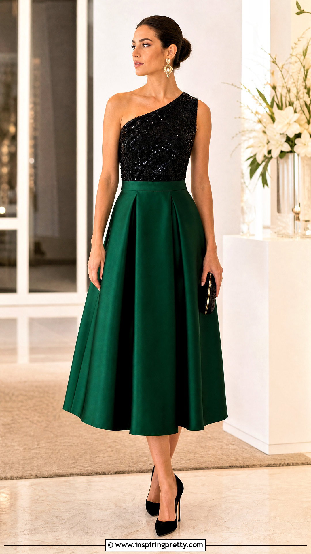 One Shoulder Sequin Top With Midi Skirt - 20 sequin tops amazon ideas