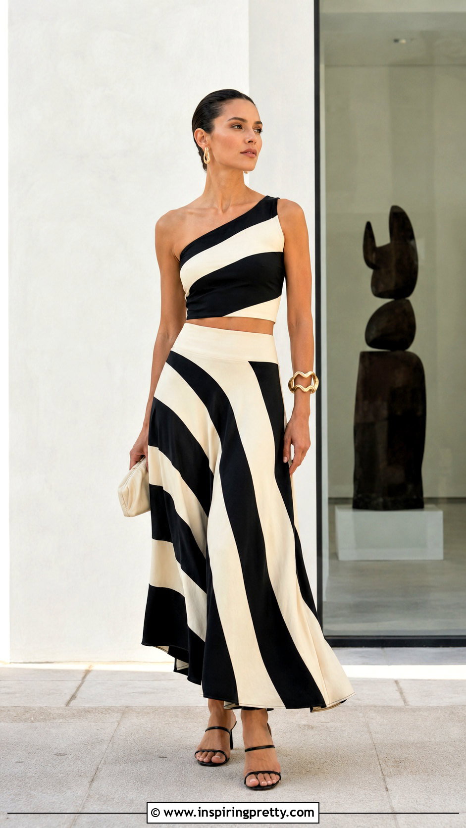 One Shoulder Striped Crop Top And Skirt Set - 20 Striped Crop Top And Skirt Sets