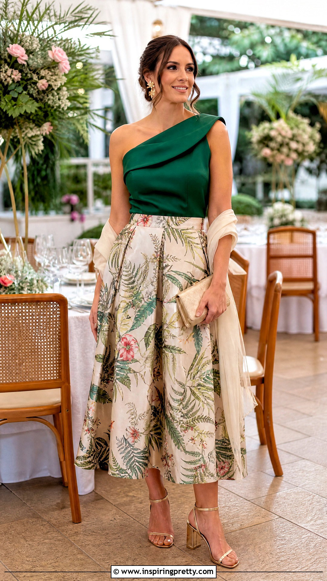 One Shoulder Top And Flare Skirt Wedding Guest Outfit - 50 flare skirt and top outfit ideas