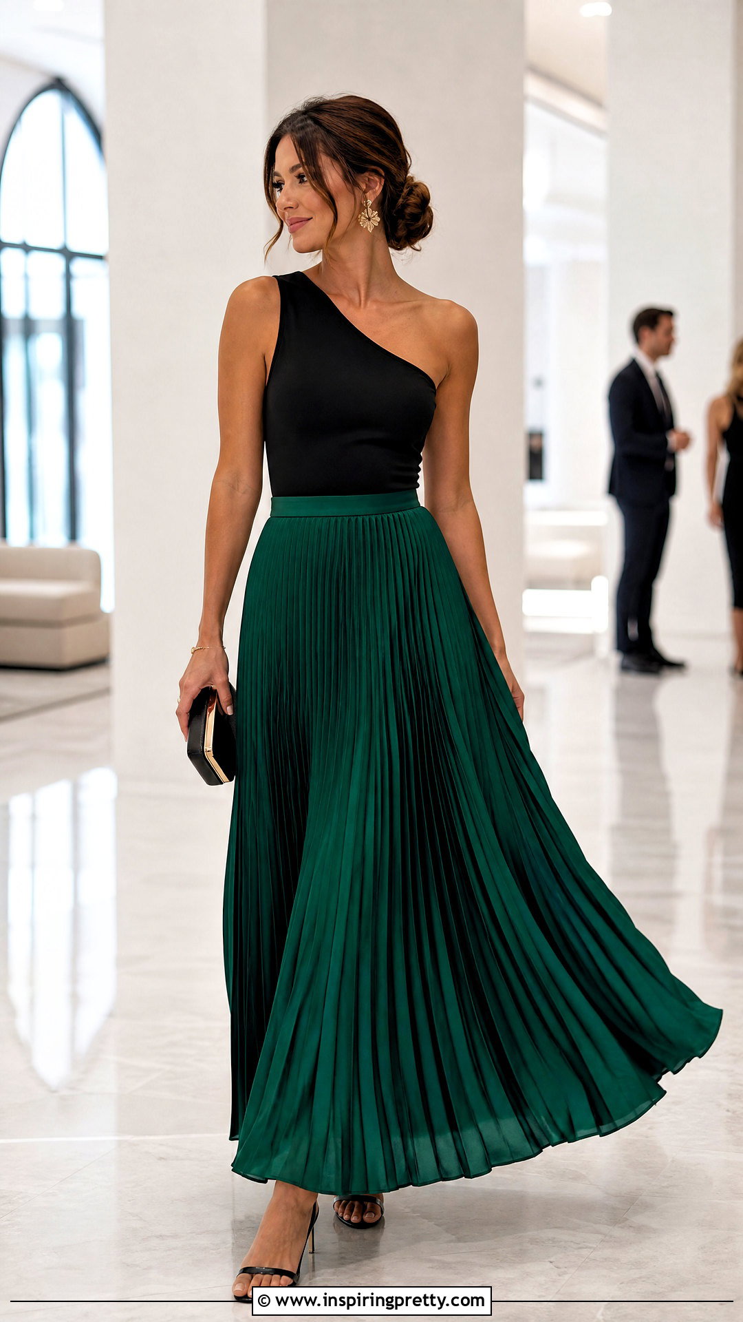 One Shoulder Top And Pleated Maxi Skirt Outfit - 50 skirt and top outfit ideas