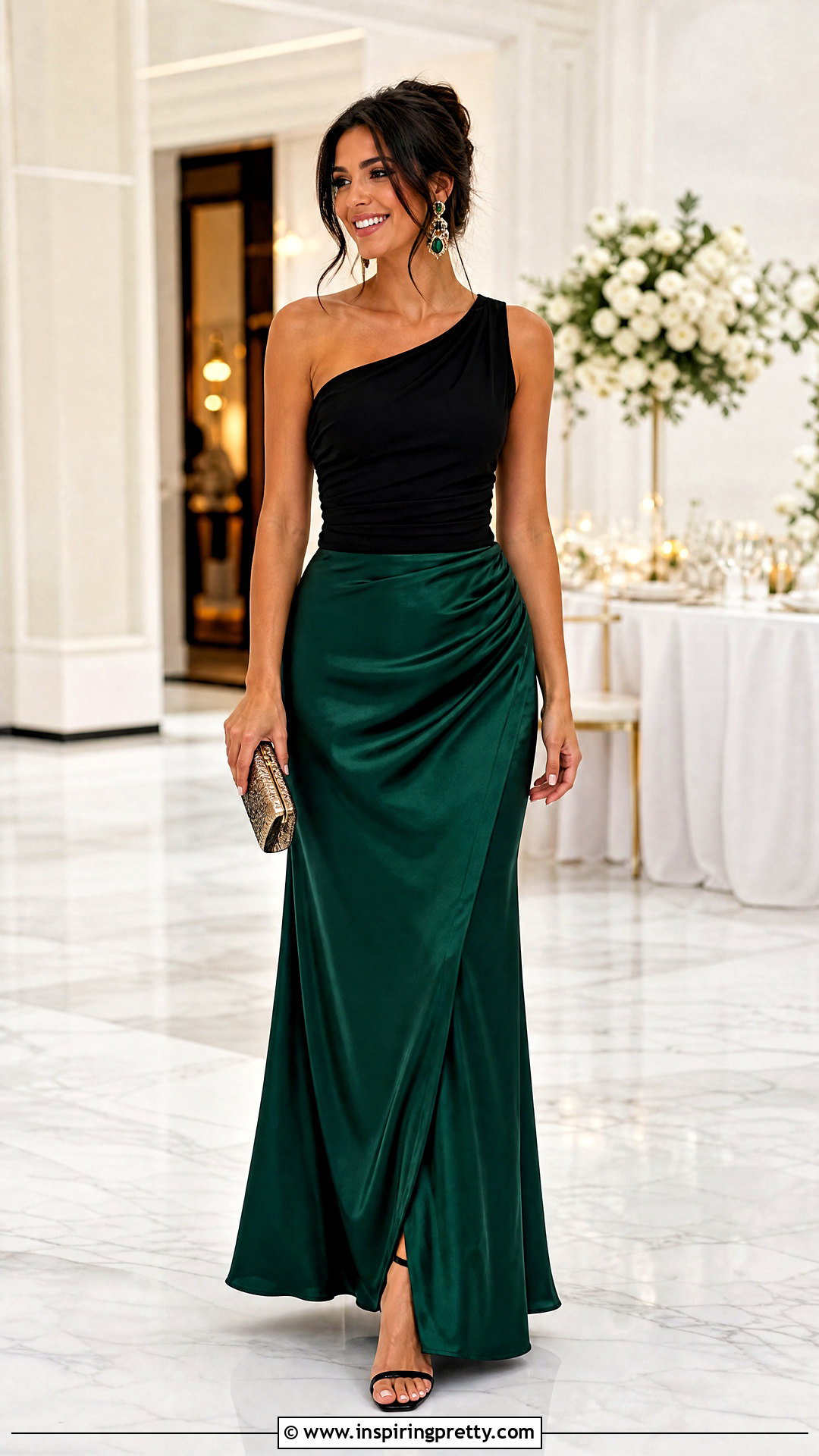 One Shoulder Top And Satin Maxi Skirt Outfit - 50 top and skirt outfits