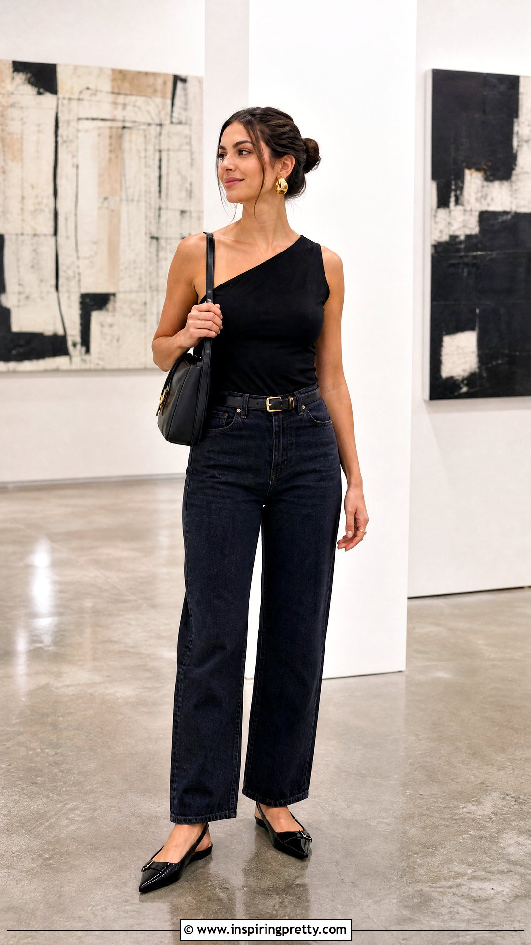 One Shoulder Top And Tailored Jeans Outfit - 50 simple top outfit ideas
