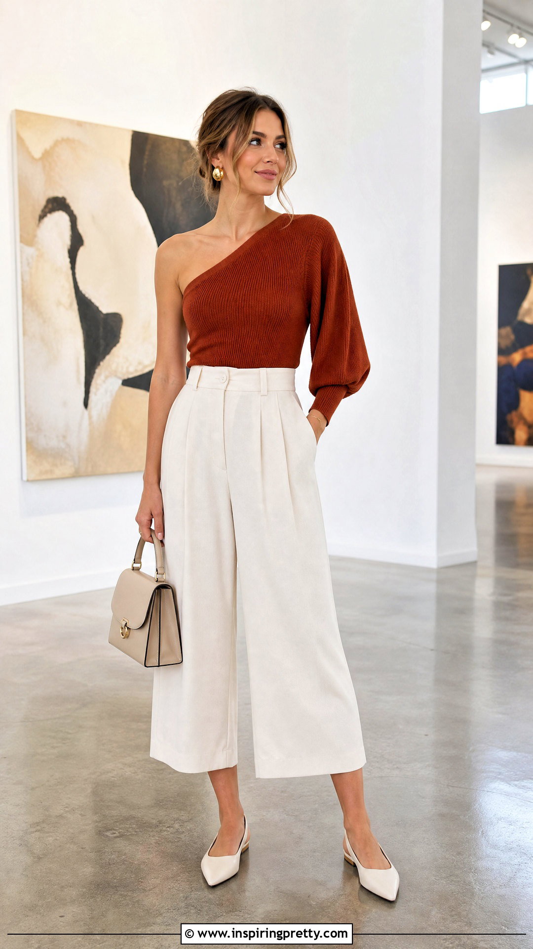 One Shoulder Top With Culottes - 50 one shoulder top outfit ideas