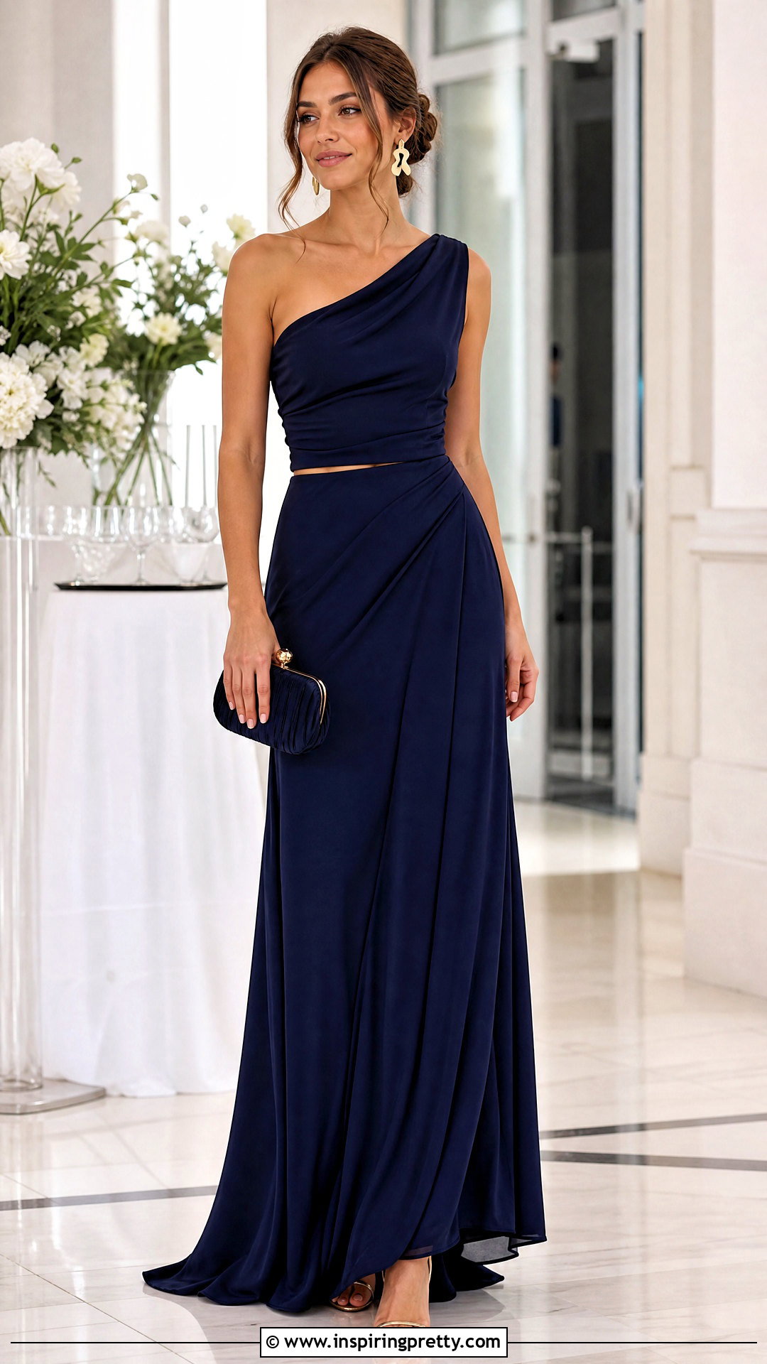 One Shoulder Top With Maxi Skirt - 50 classy tops outfit ideas