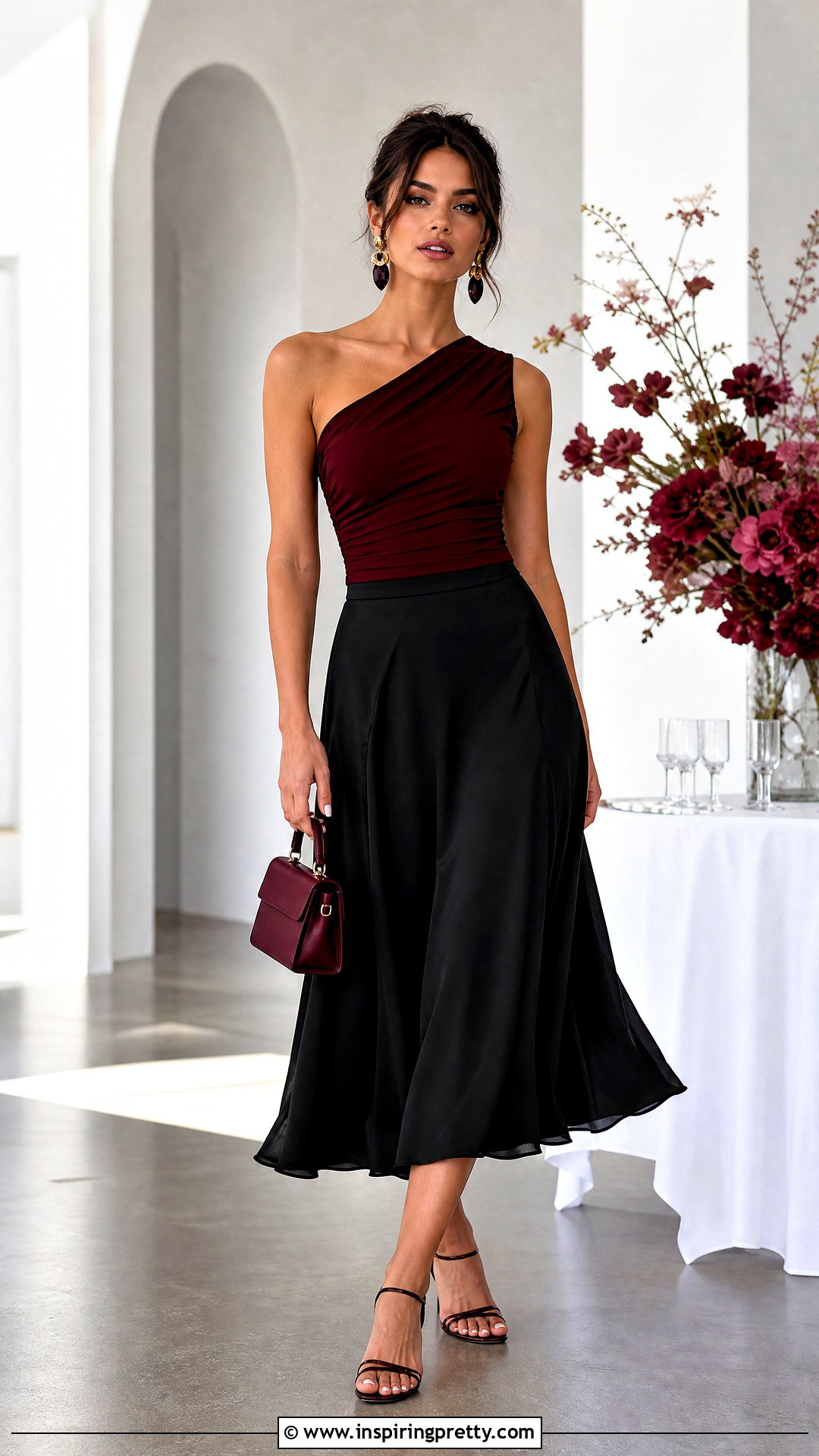 One Shoulder Top With Midi Skirt - 50 types of tops outfit ideas