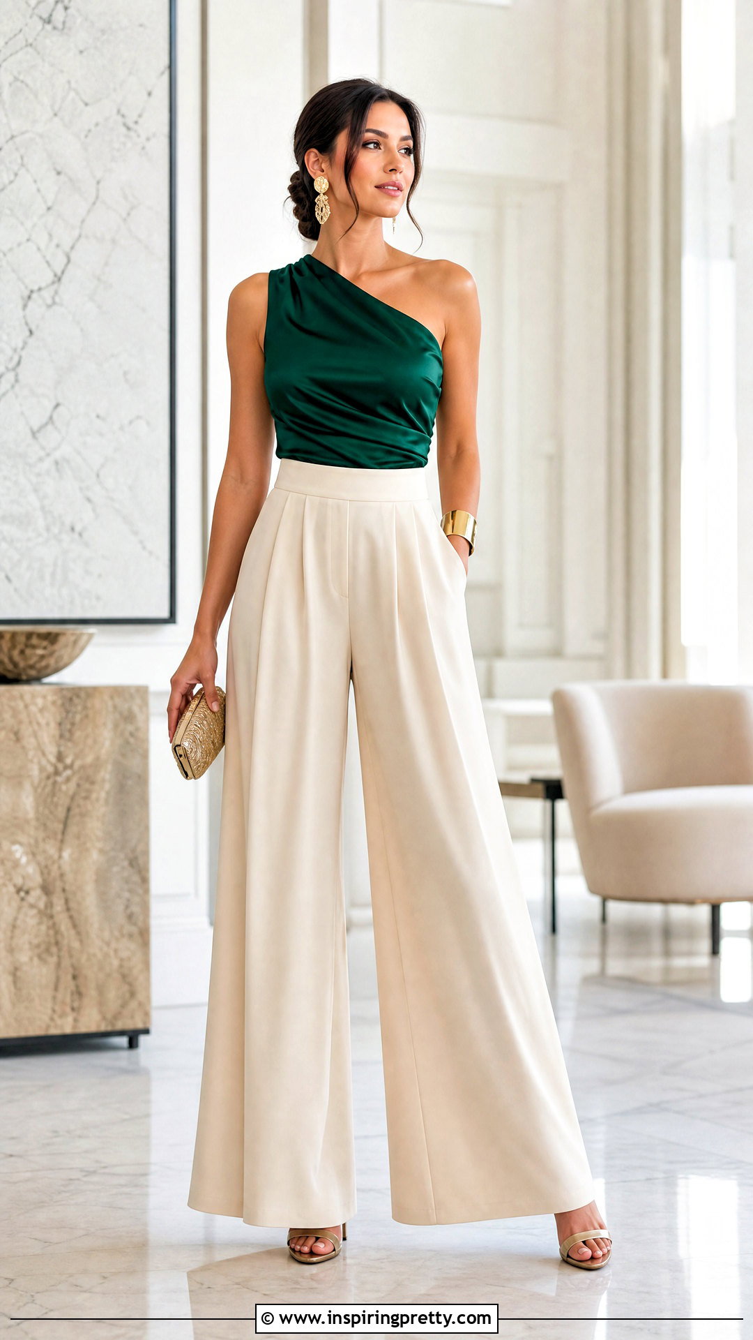 One Shoulder Top With Palazzo Pants - 50 cute tops aesthetic ideas