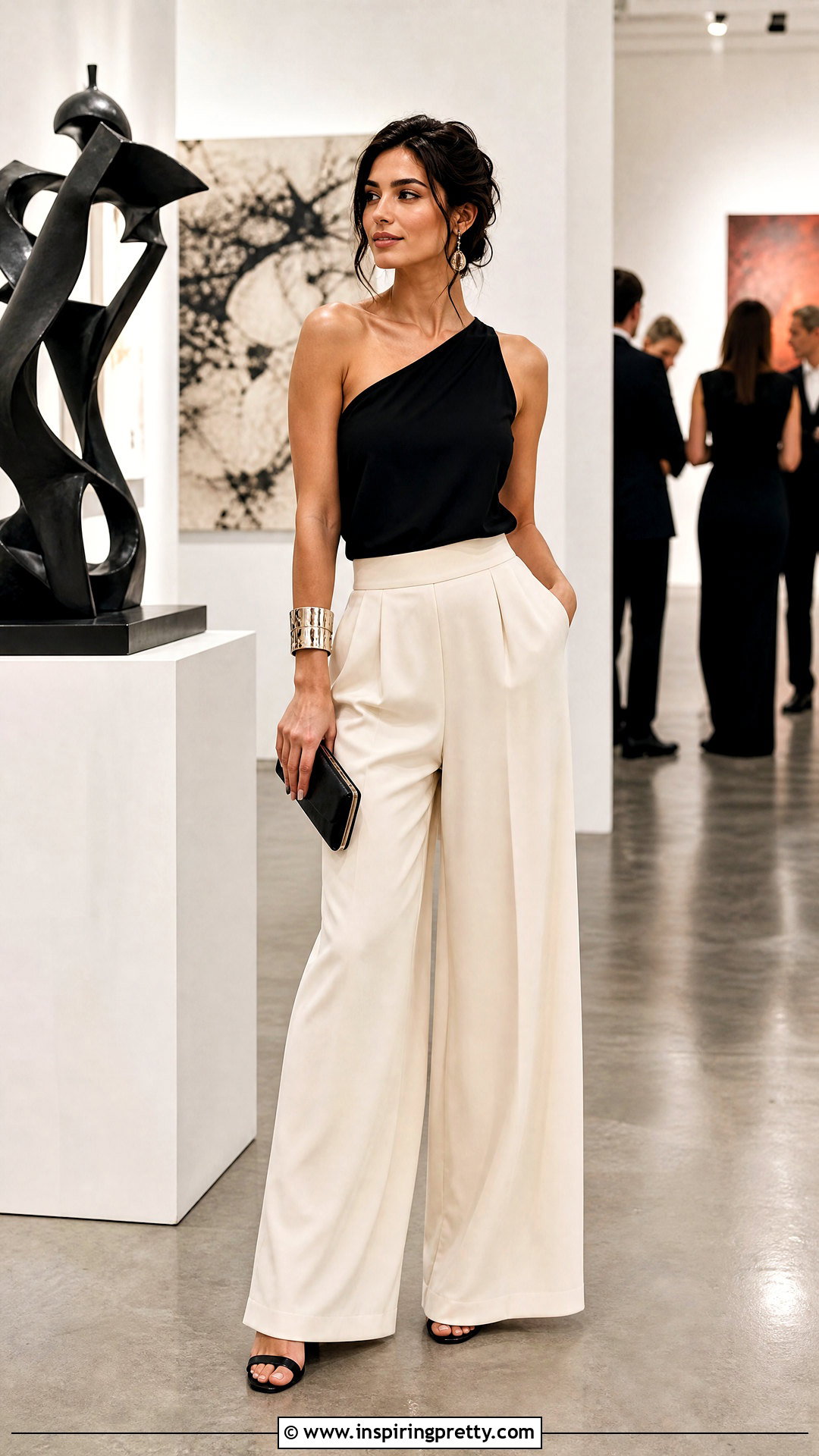 One Shoulder Top With Palazzo Pants - 50 elegant tops outfit ideas