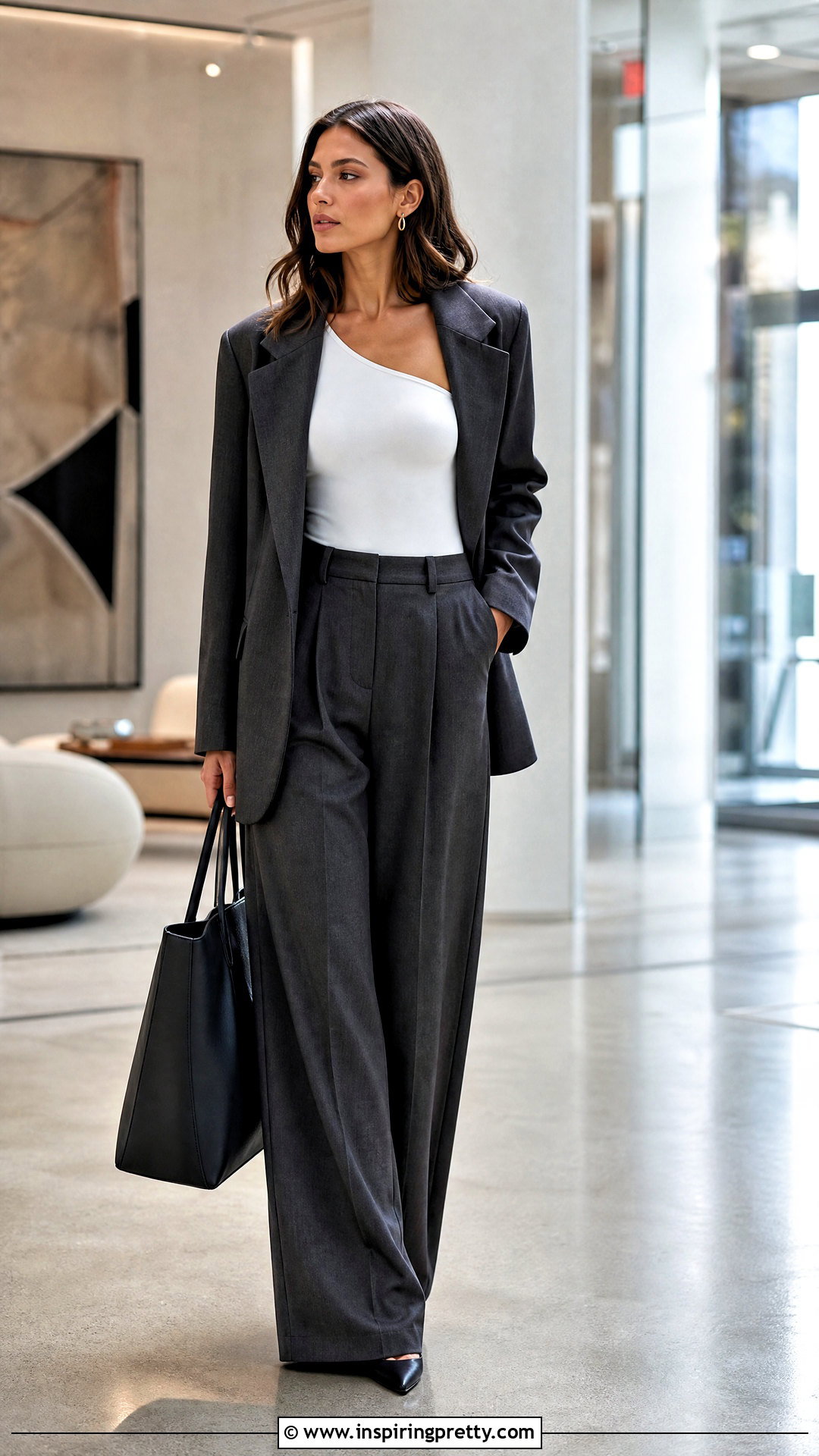 One Shoulder Top With Suit Trousers And Blazer - 50 one shoulder top outfit ideas