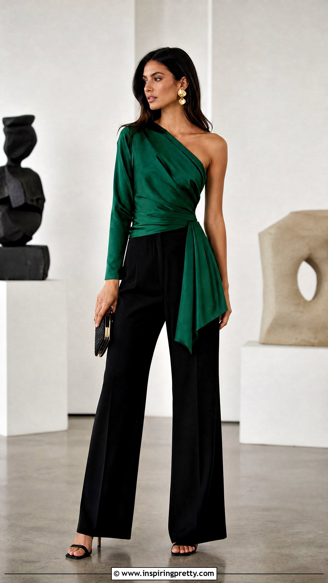 One Shoulder Top With Wide Leg Pants - 50 fancy tops for women styles