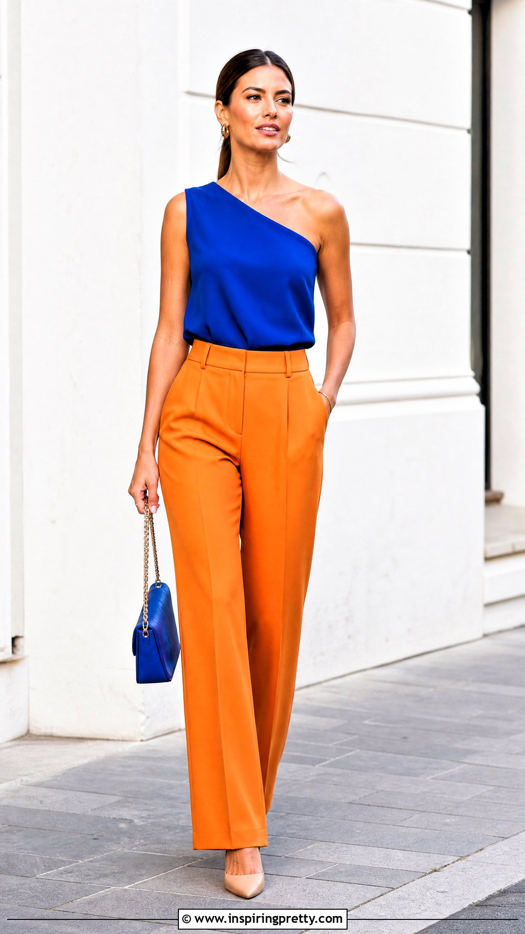 One Shoulder Top With a Color Block Outfit - 50 one side off shoulder top outfit ideas