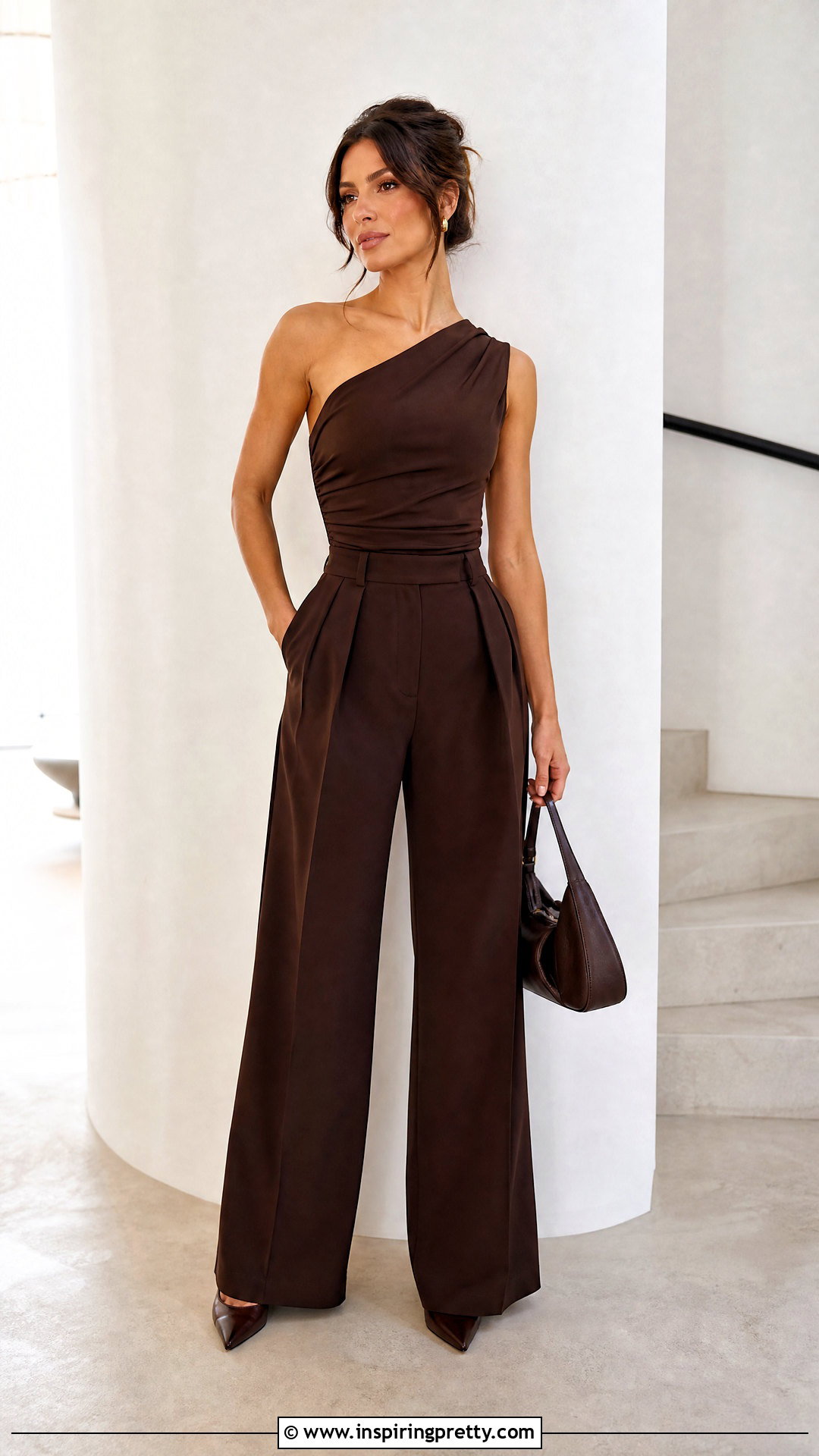 One Shoulder Top With a Monochrome Outfit - 50 one side off shoulder top outfit ideas