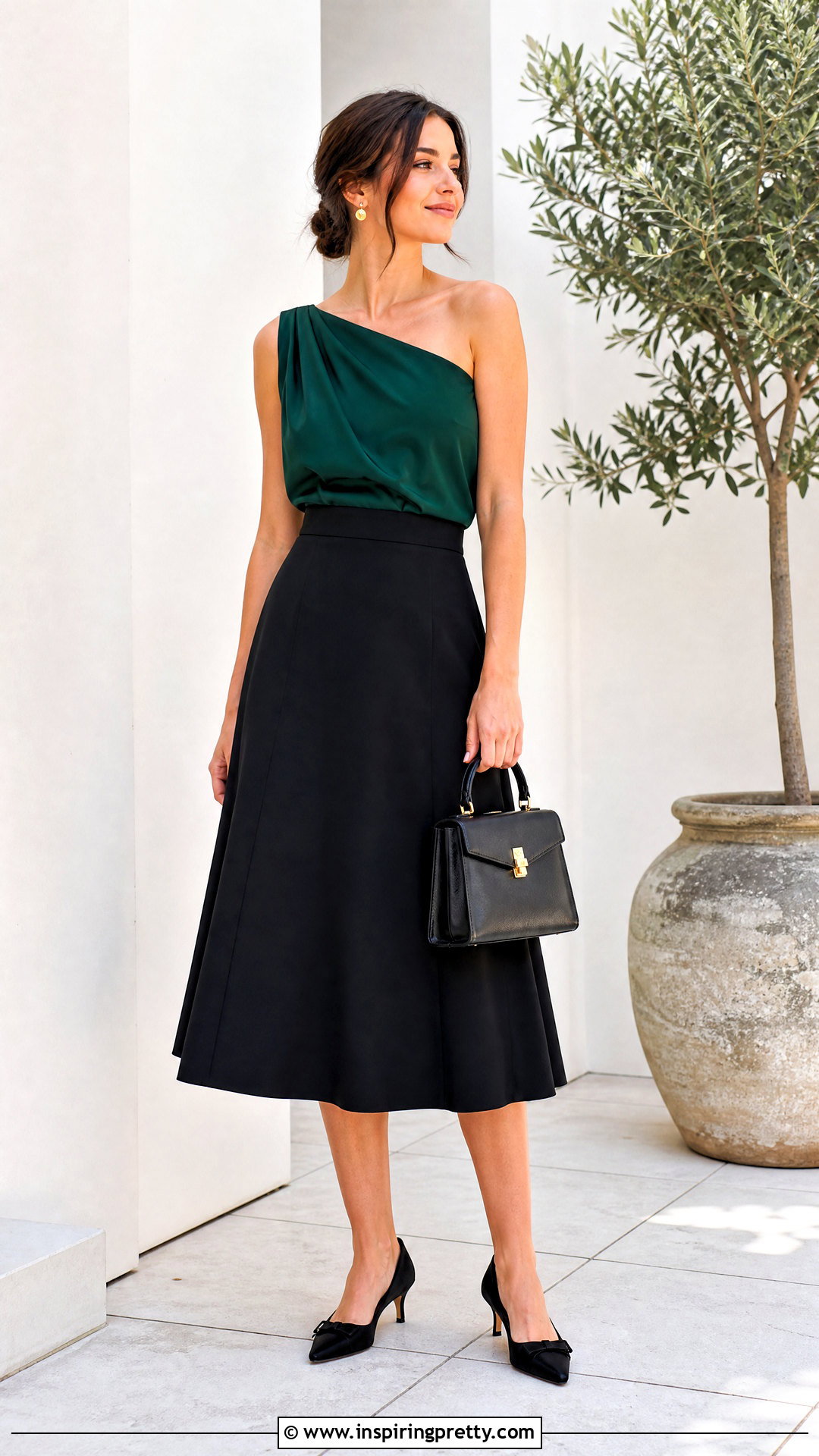 One Shoulder Top With an A Line Skirt - 50 one side off shoulder top outfit ideas