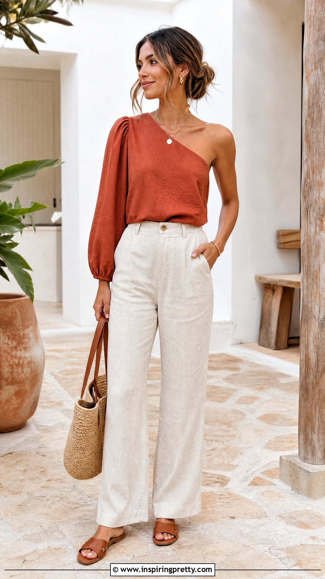 One Sleeve Top With Linen Pants - 50 One Sleeve Top Outfit ideas