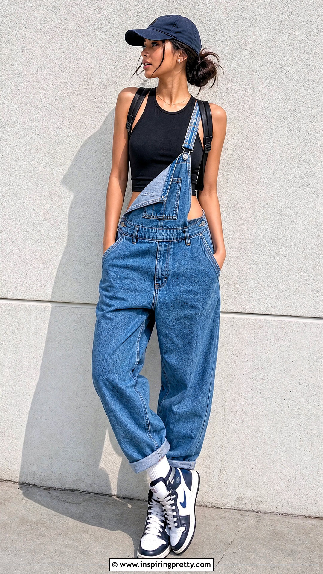 One Strap Overalls With Racerback Crop Top - 25 crop top overalls outfit ideas