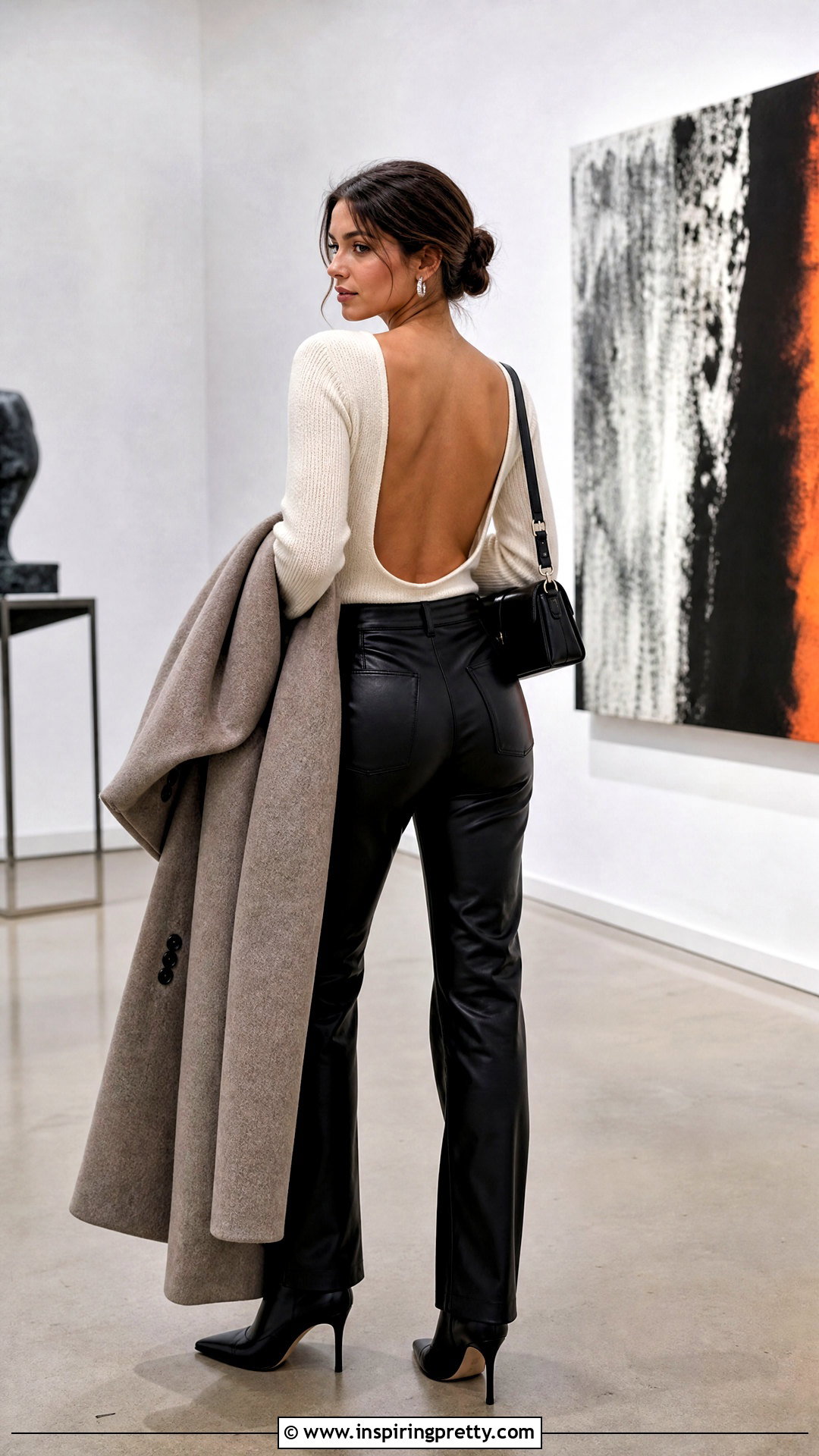 Open Back Sweater With Leather Pants - 50 open back top outfit ideas
