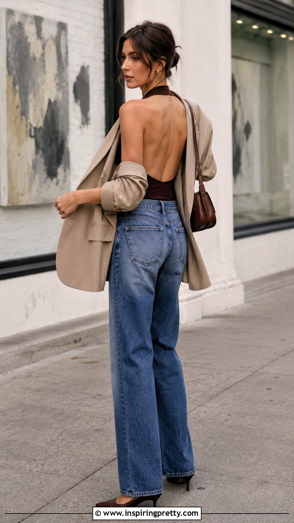 Open Back Top With A Blazer And Jeans - how to style open back tops (20 ways)