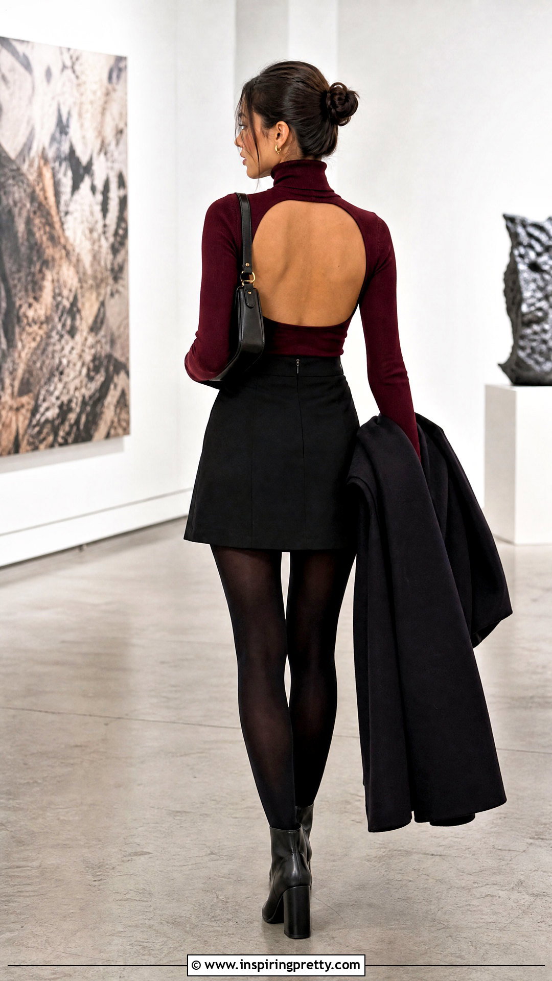 Open Back Turtleneck With A Mini Skirt - 50 open back top outfit ideas