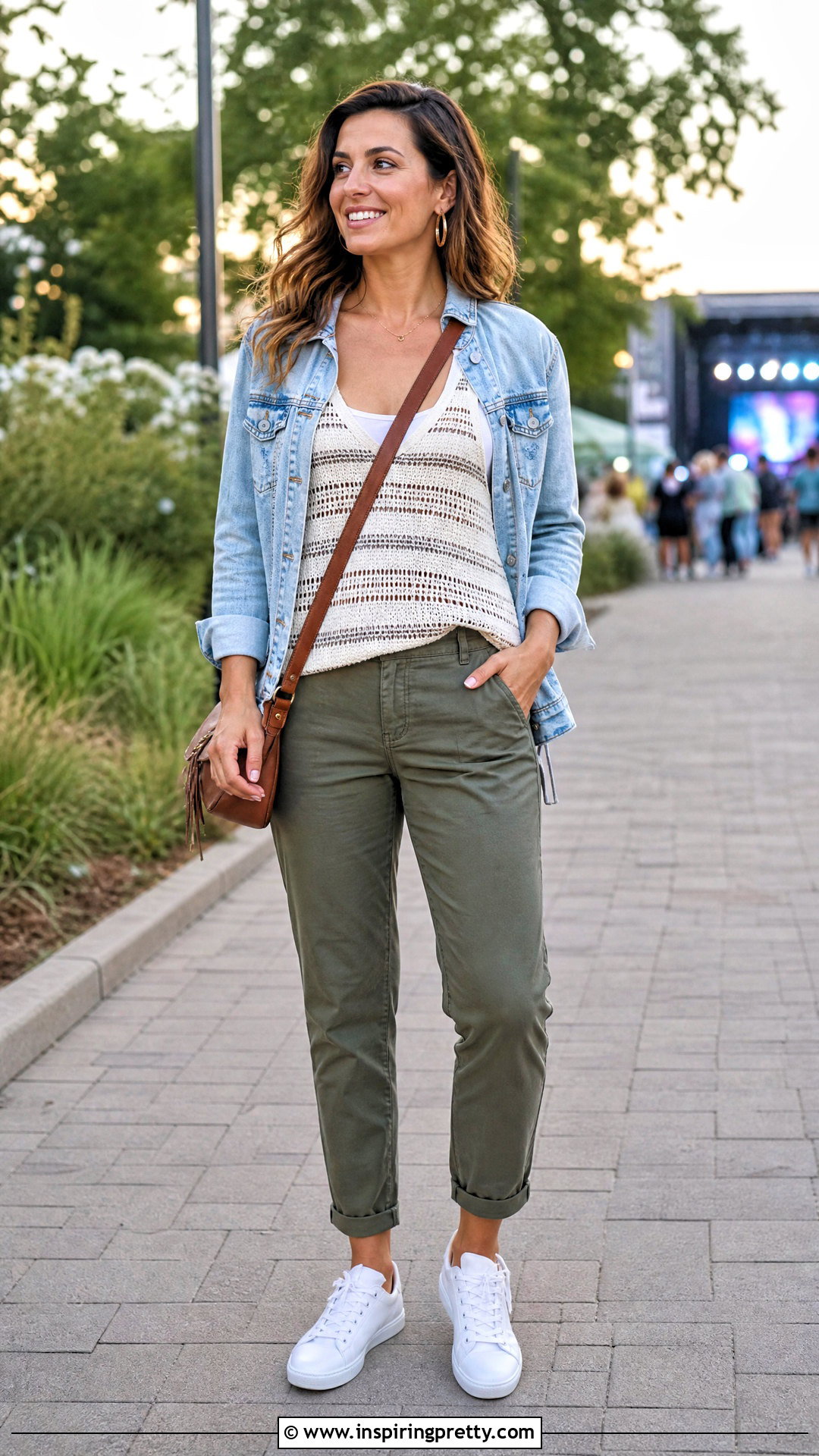Open Knit Tank Top With A Denim Jacket - 25 open knit tank top outfit ideas