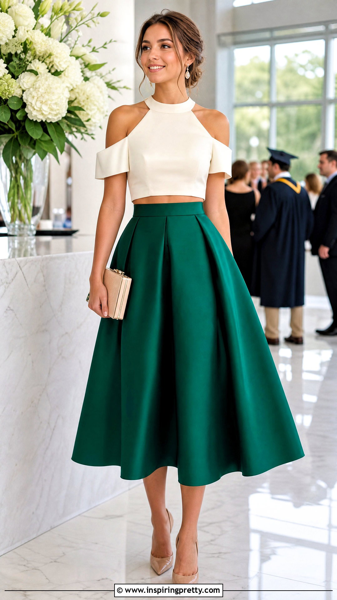 Open Shoulder Crop Top With Full Midi Skirt - 25 Open Shoulder Crop Top outfit ideas