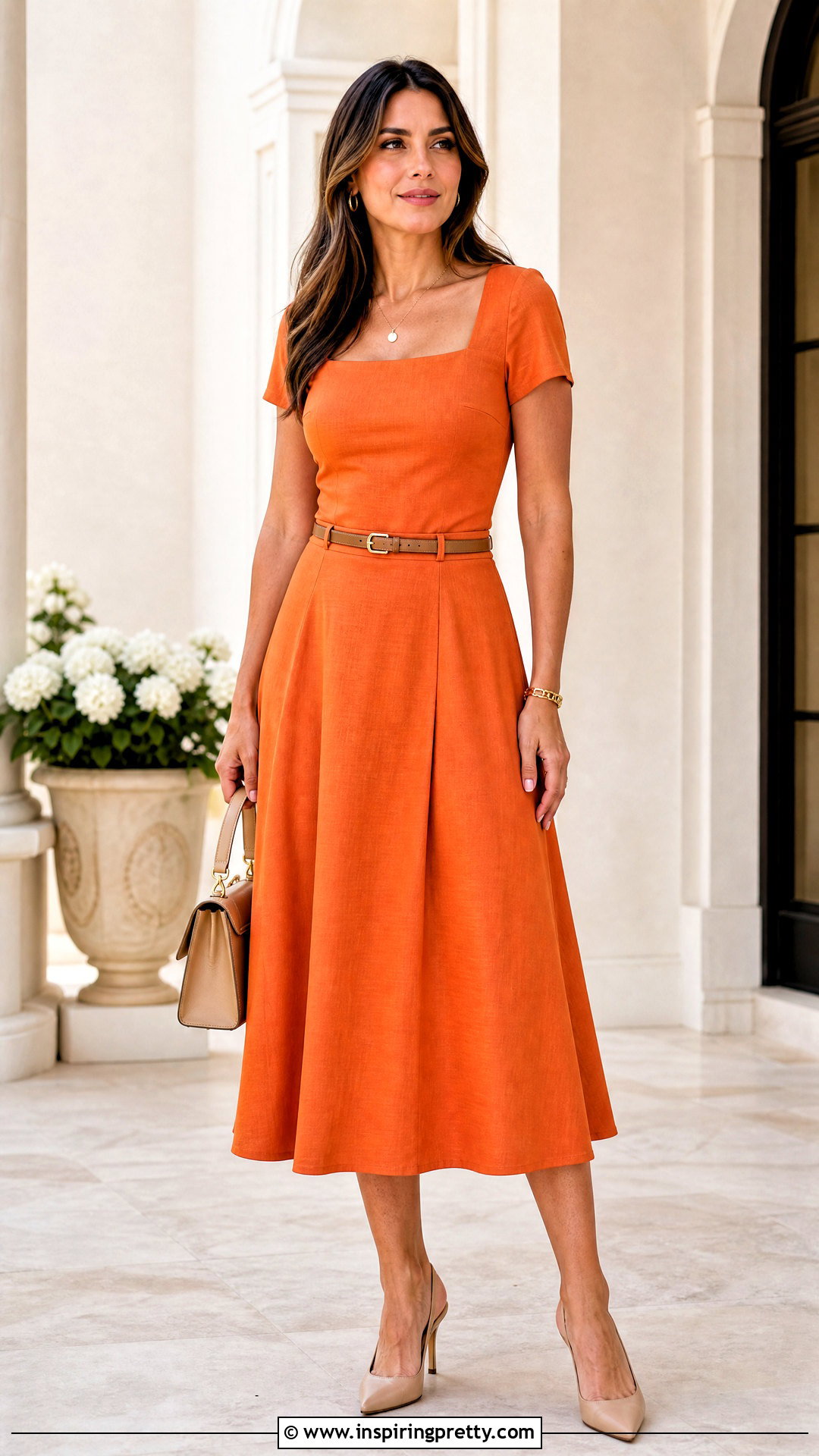 Orange A Line Skirt And Square Neck Top Set - 25 orange skirt and top set outfits