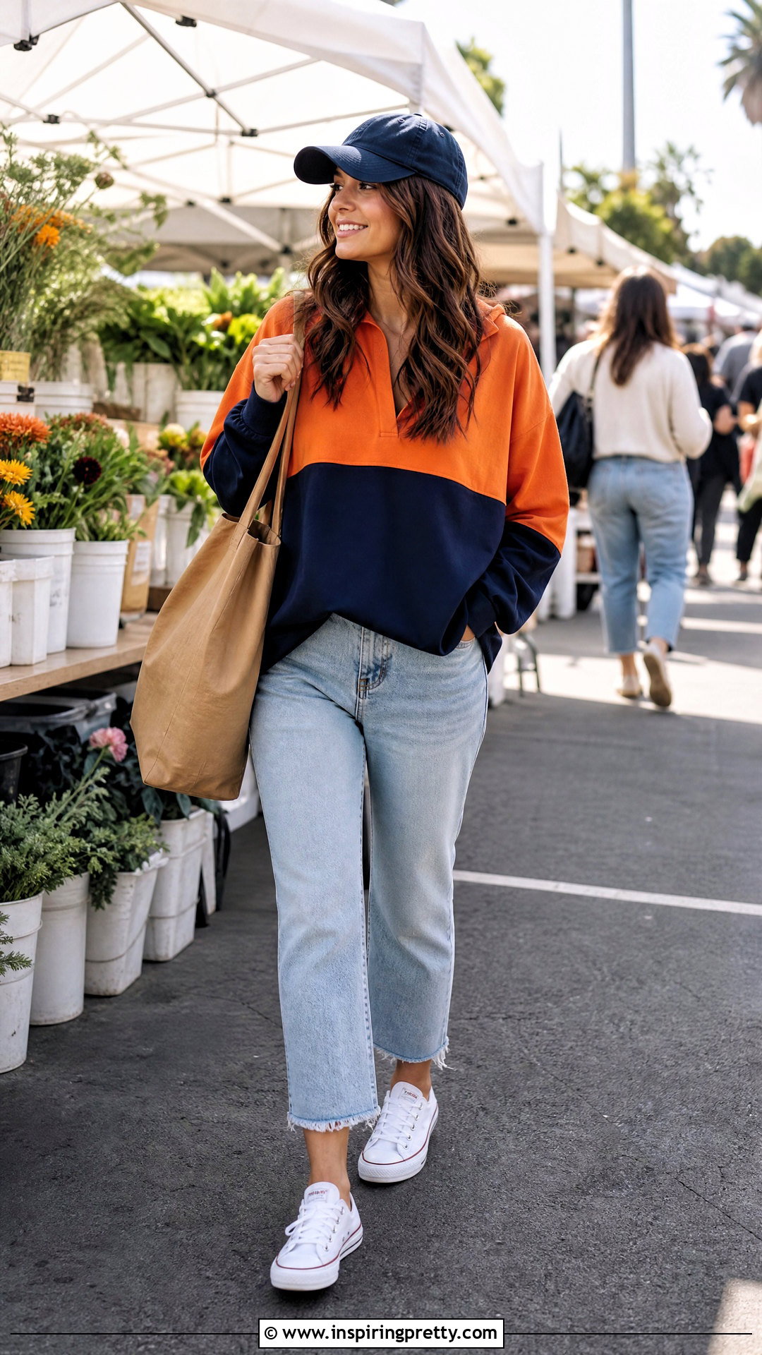 Orange And Navy Top With Light Wash Jeans - 20 Orange And Navy Top outfit ideas