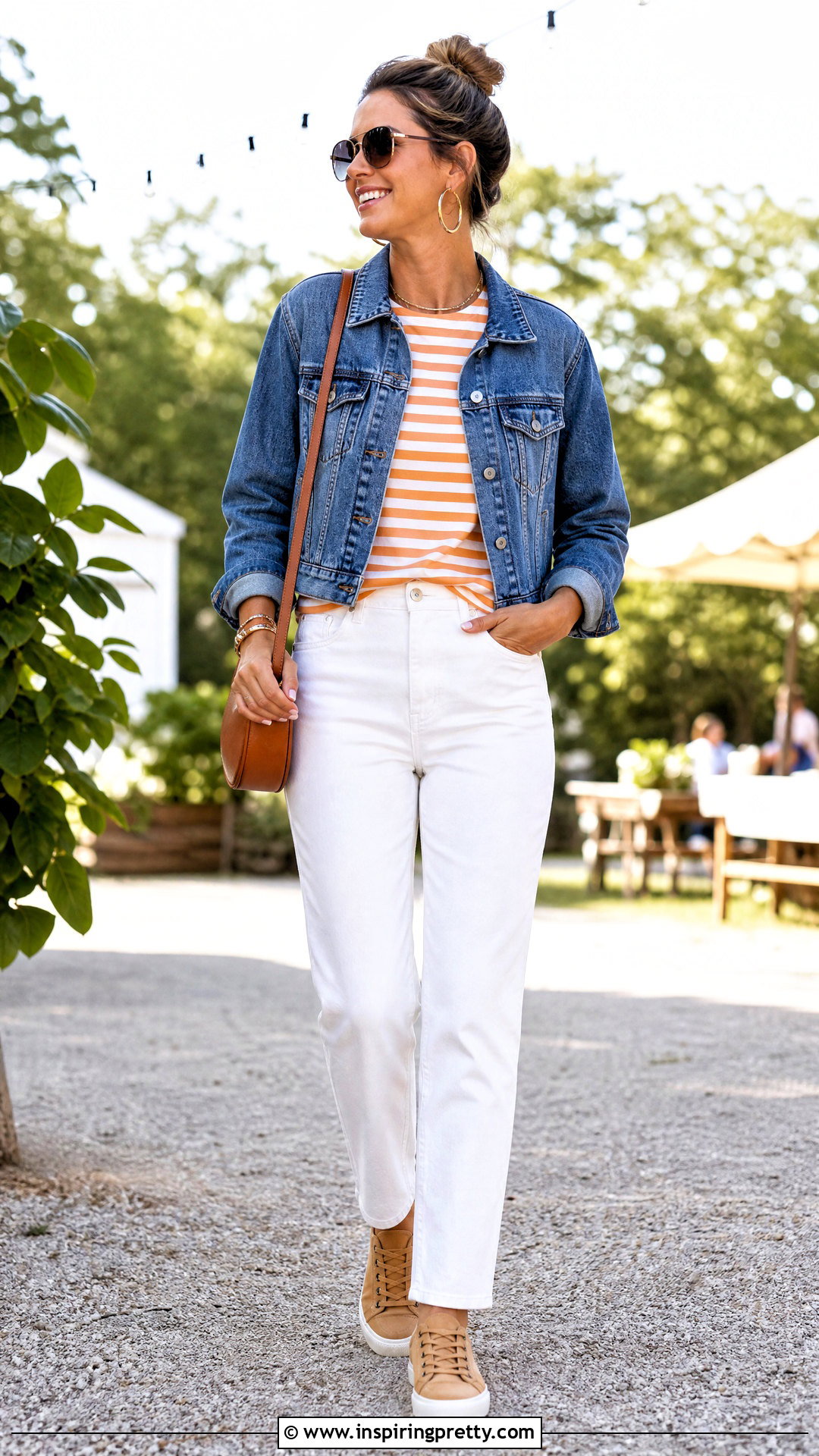 Orange And White Striped Top With Denim Jacket - 25 orange and white striped top outfit ideas