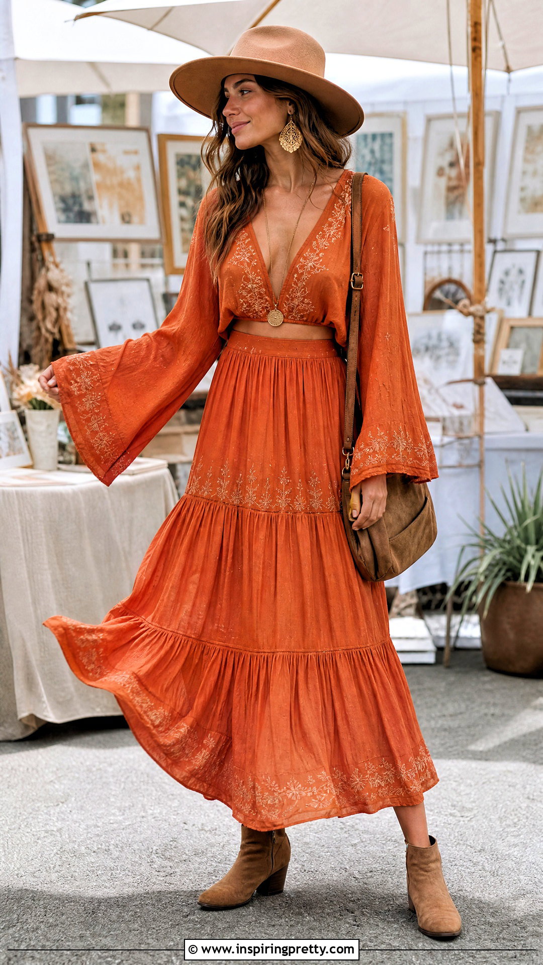 Orange Boho Skirt And Bell Sleeve Top Set - 25 orange skirt and top set outfits