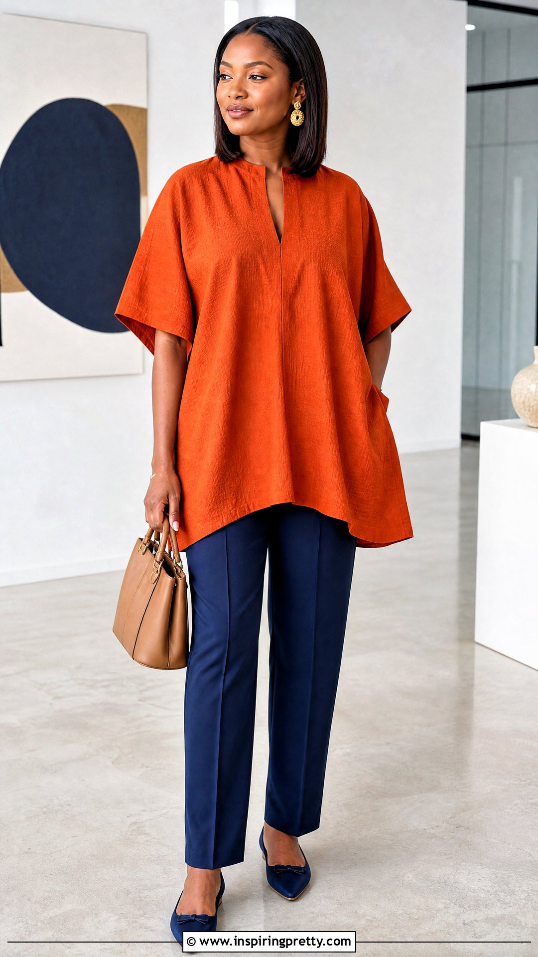 Orange Bubu Top With Navy Pants - 50 bubu top style ideas