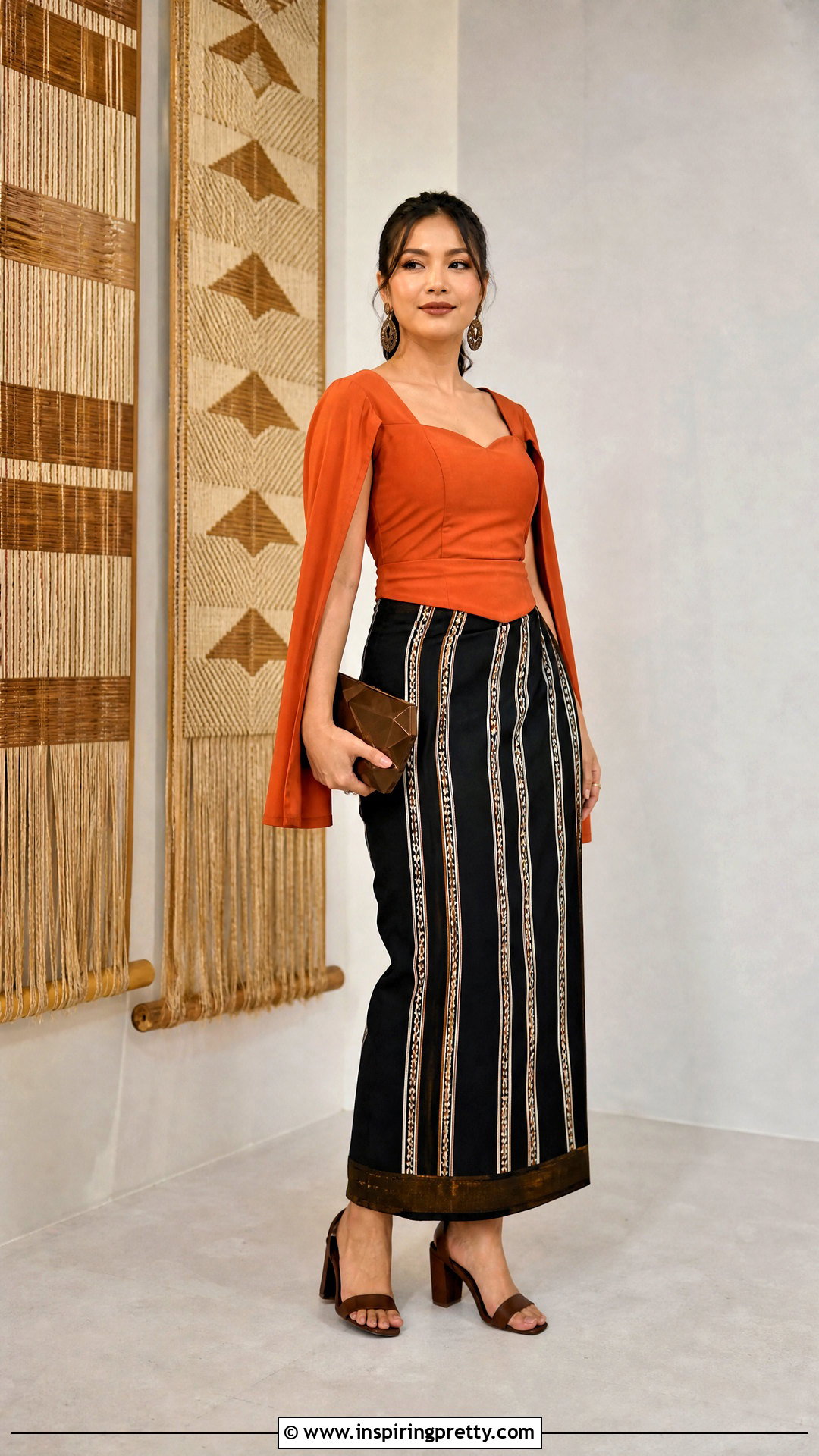 Orange Cape Sleeve Mizo Top With Dark Puan - 50 mizo tops designs