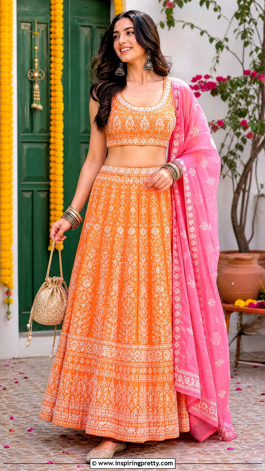 Orange Chikankari Crop Top Lehenga Outfit - 25 chikankari crop top lehenga outfits