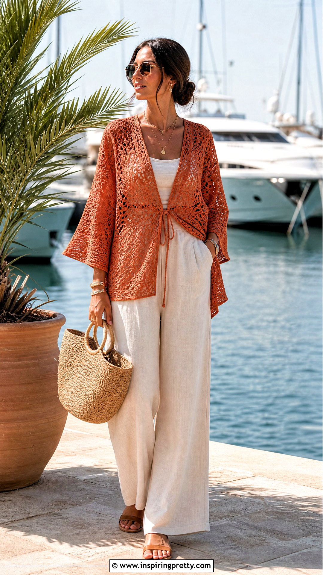 Orange Crochet Cover Up Top With Cream Pants - 50 crochet cover up top outfit ideas