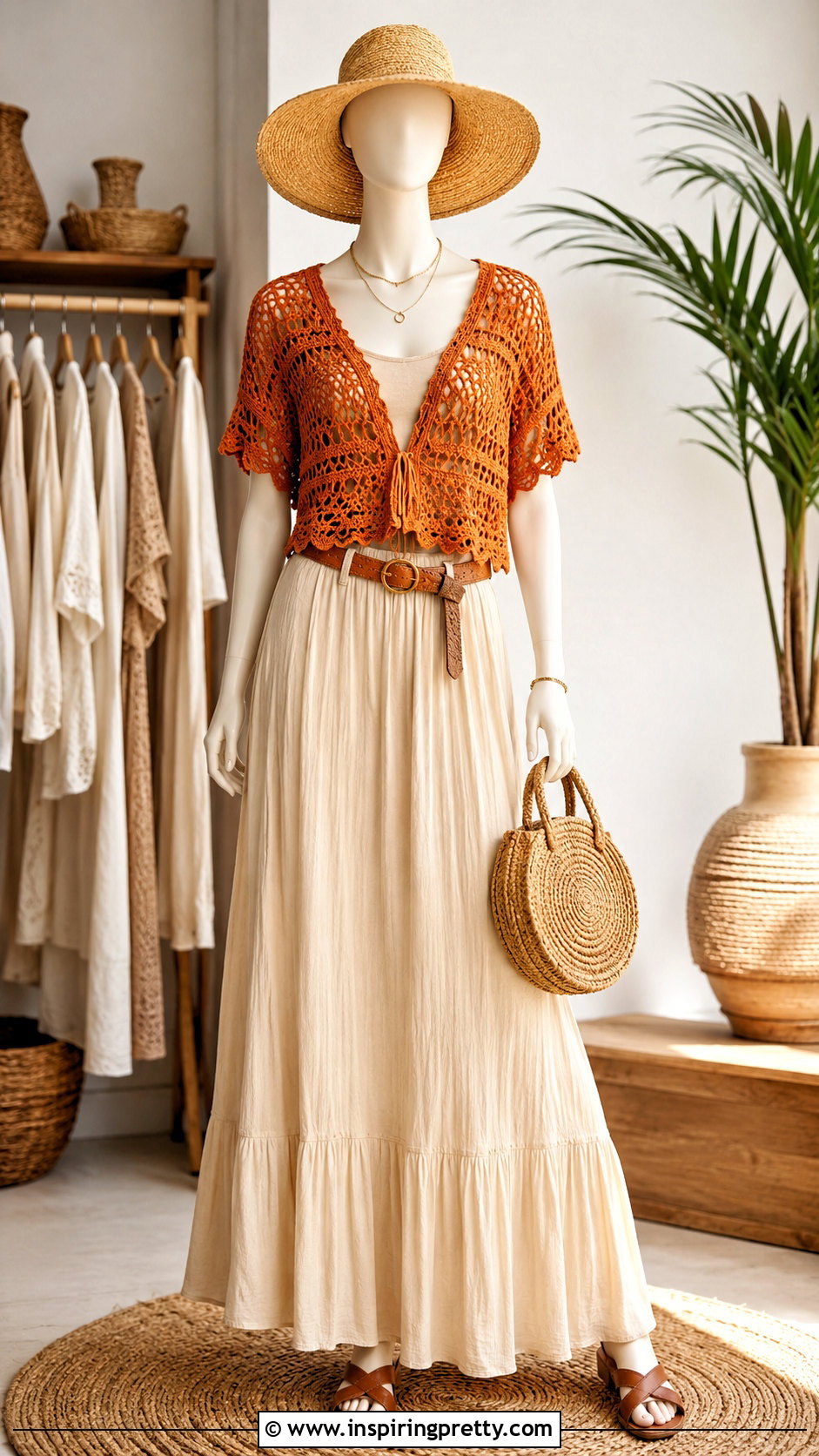 Orange Crochet Top With Beige Maxi Skirt - 20 orange crochet top on mannequin outfit ideas