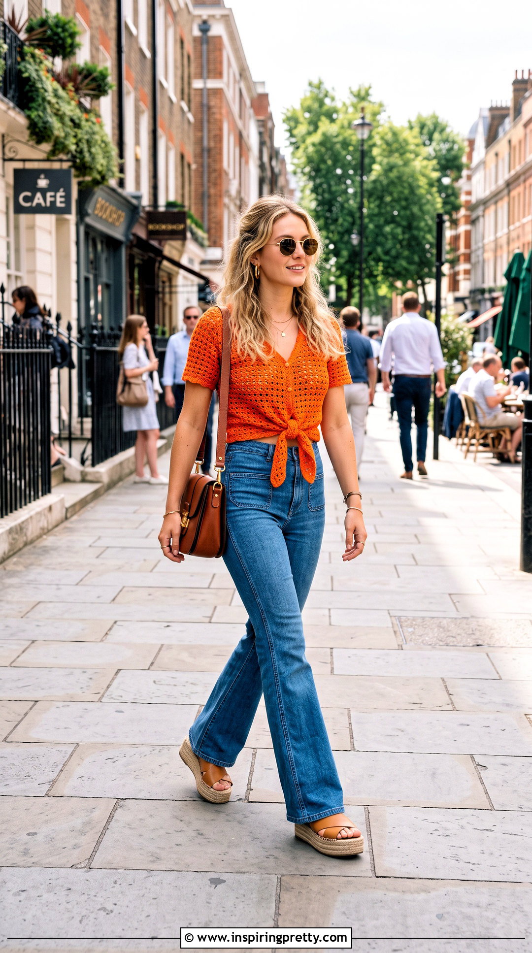 Orange Crochet Top With Flared Jeans - 20 orange crochet top outfit ideas
