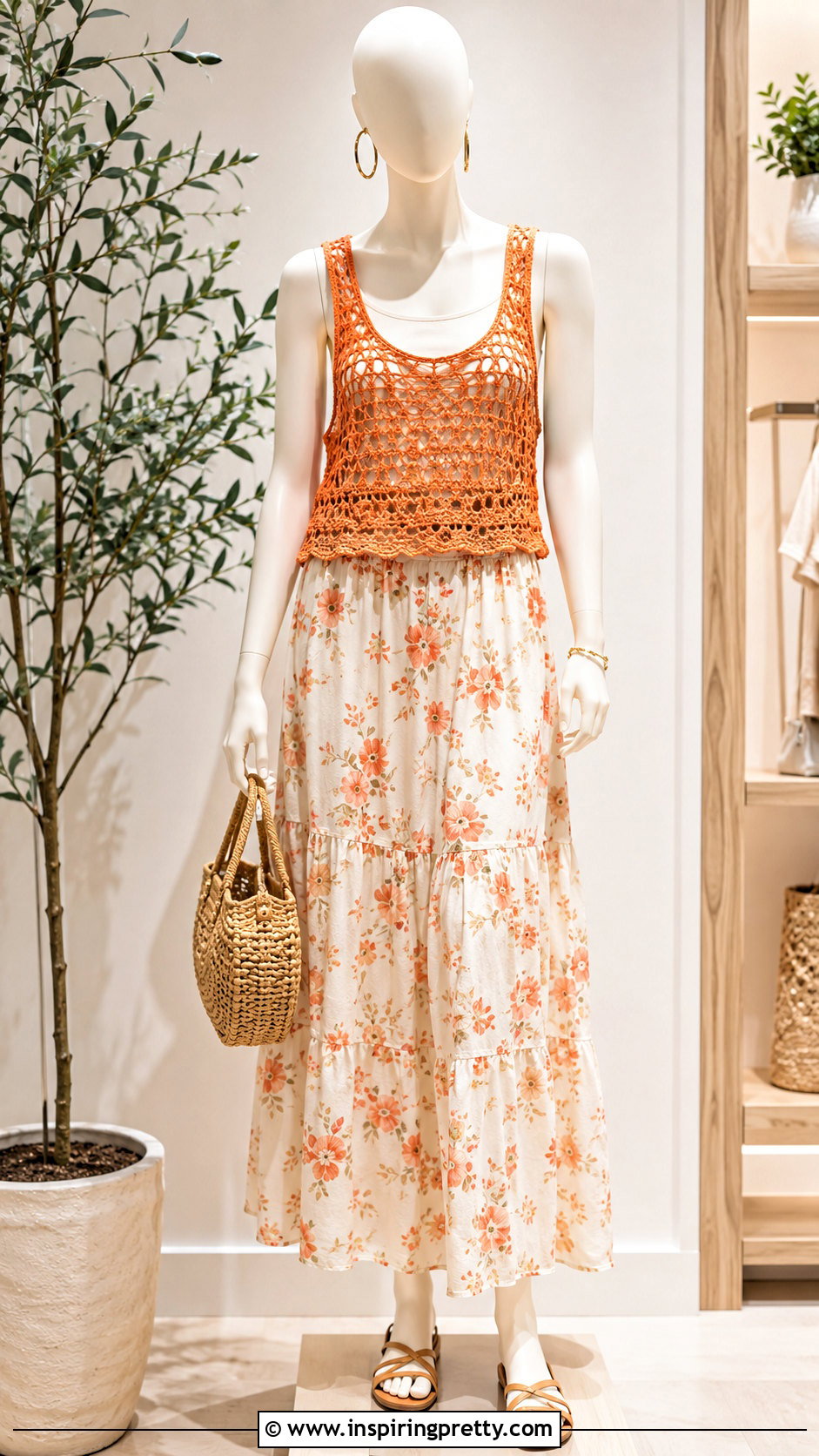 Orange Crochet Top With Floral Maxi Skirt - 20 orange crochet top on mannequin outfit ideas