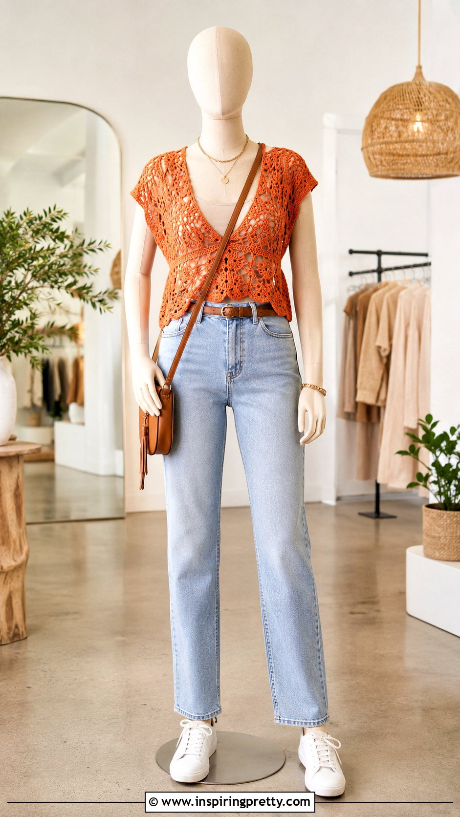 Orange Crochet Top With Light Wash Jeans - 20 orange crochet top on mannequin outfit ideas