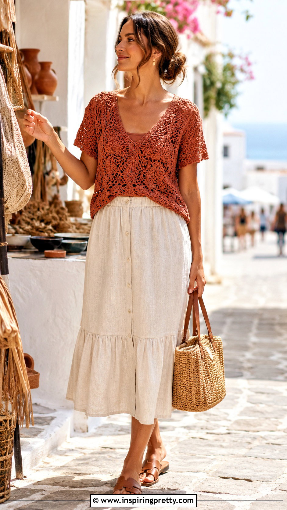 Orange Crochet Top With Linen Skirt - 50 crochet tops for women