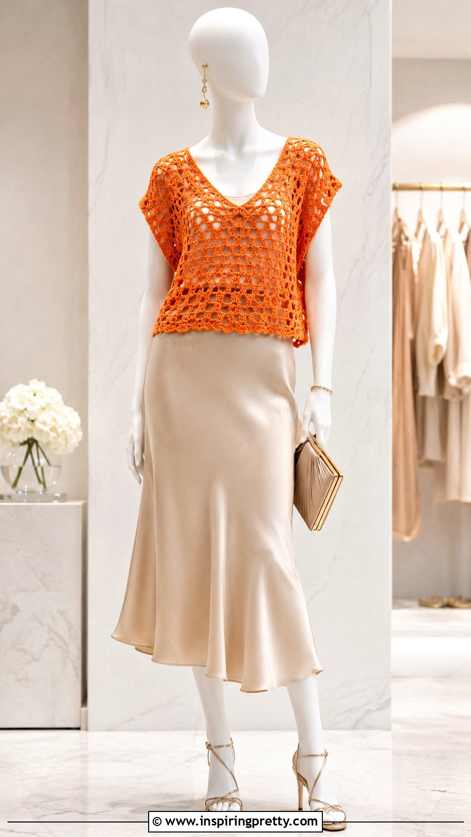 Orange Crochet Top With Satin Slip Skirt - 20 orange crochet top on mannequin outfit ideas