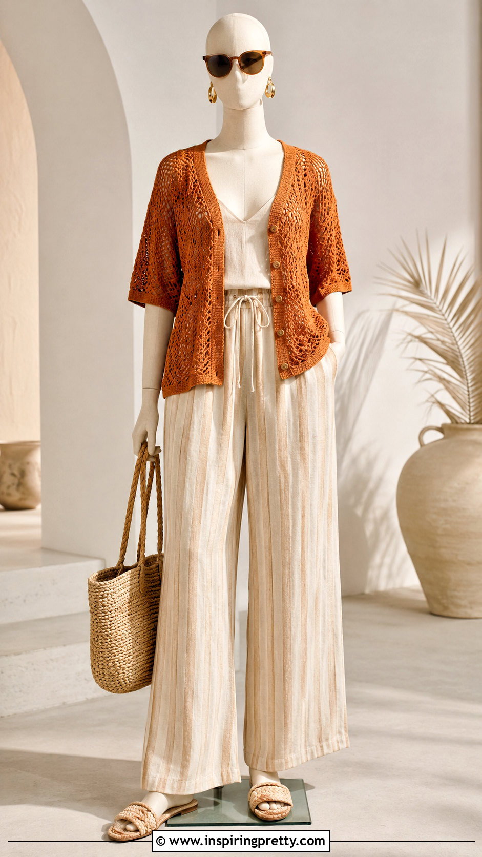 Orange Crochet Top With Striped Linen Pants - 20 orange crochet top on mannequin outfit ideas