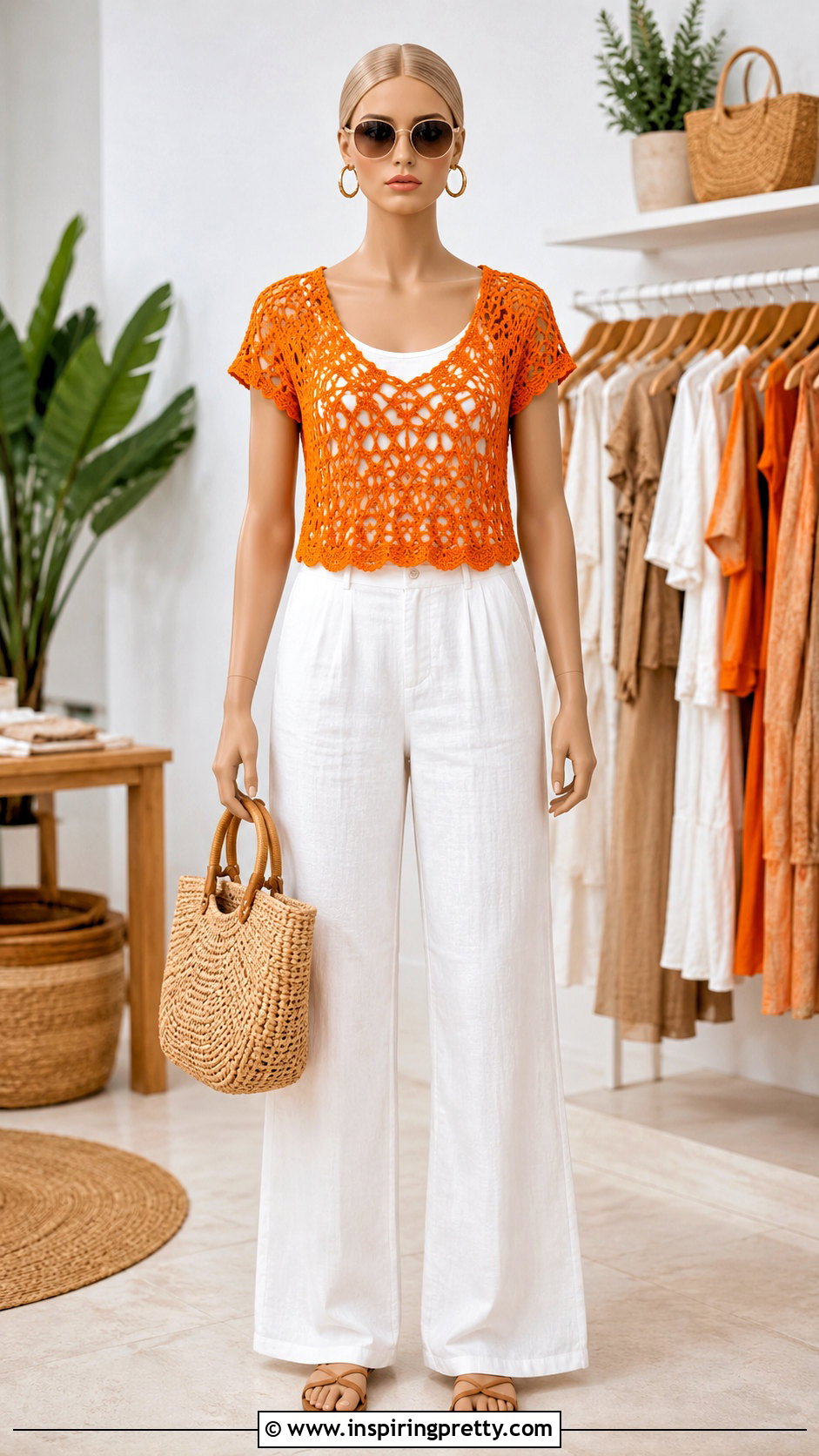 Orange Crochet Top With White Linen Pants - 20 orange crochet top on mannequin outfit ideas