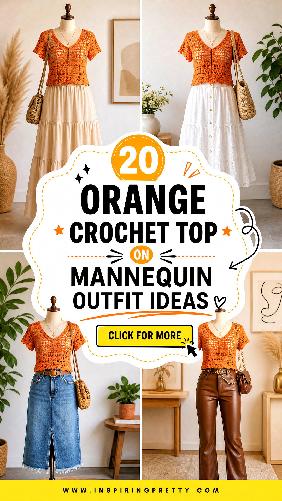 20 Orange Crochet Top on Mannequin Outfit Ideas for Summer - 20 Orange Crochet Top on Mannequin Outfit Ideas for Summer
