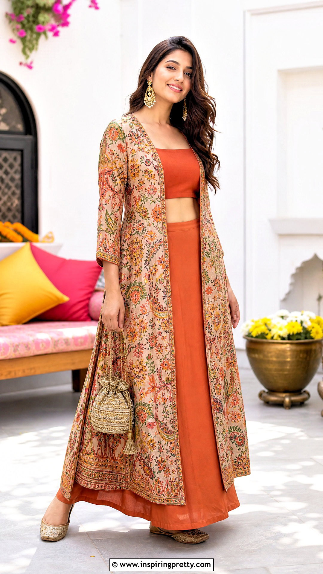 Orange Crop Top Lehenga With Printed Jacket - 50 crop top lehenga with jacket outfit ideas