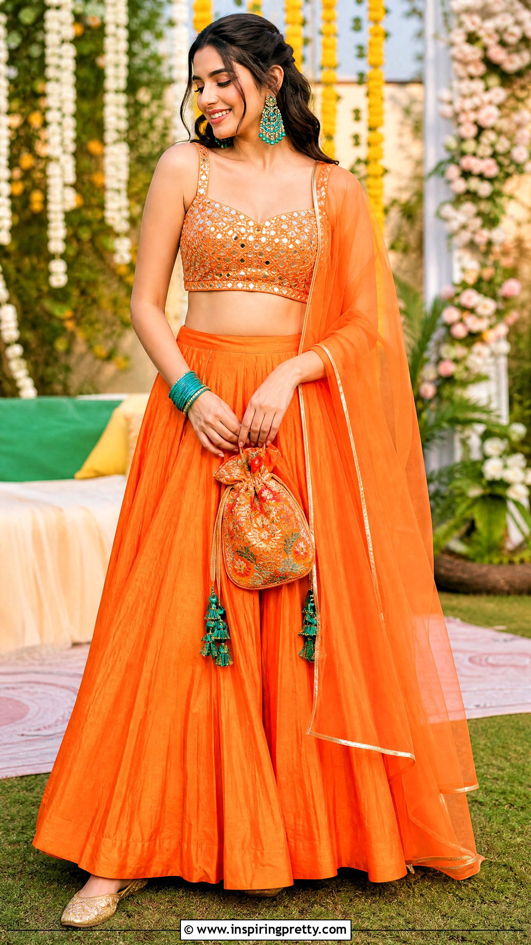 Orange Crop Top Lehenga - 50 crop top lehenga outfit ideas