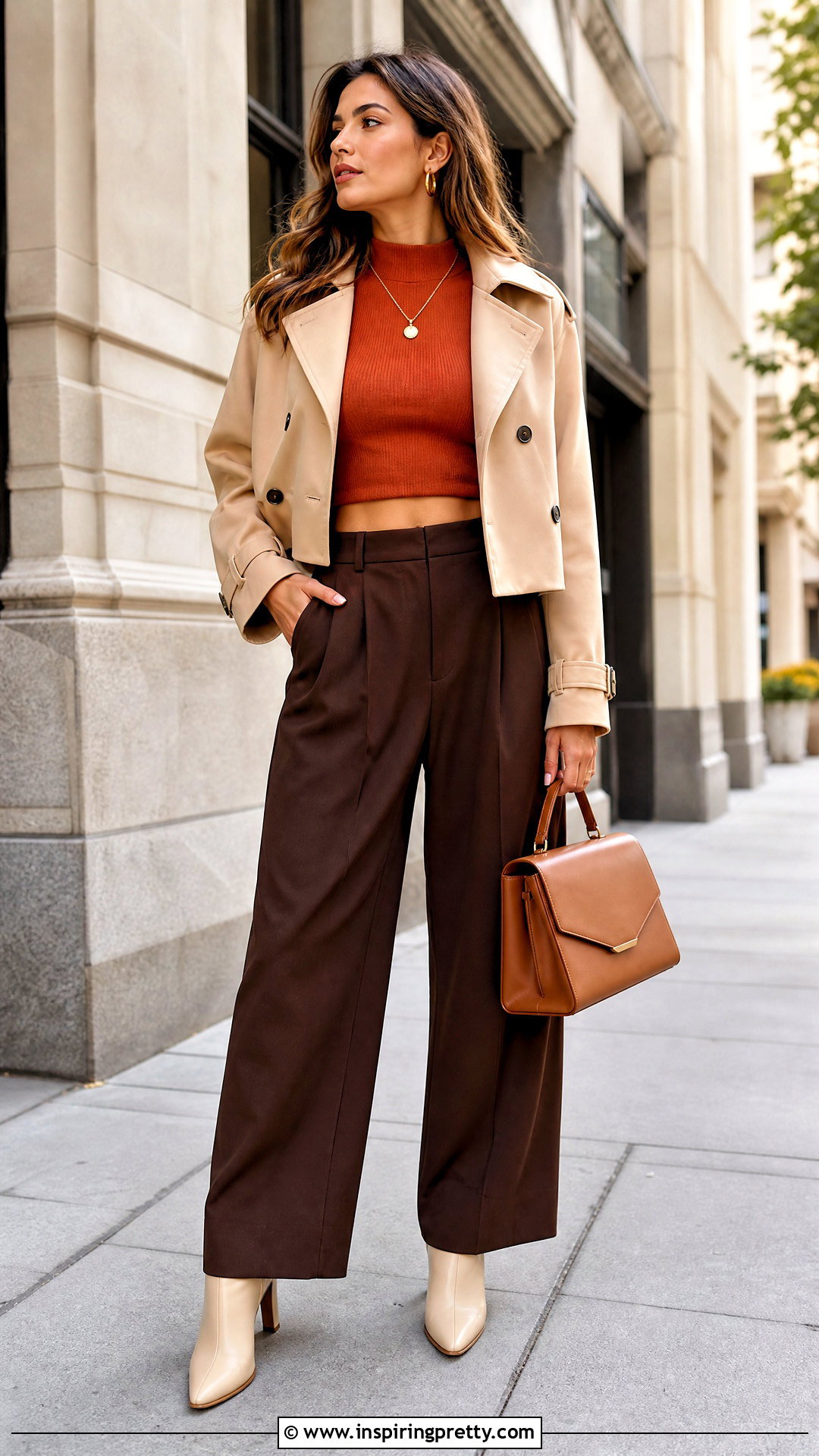 Orange Crop Top With Brown Baggy Pants - 50 baggy pants crop top outfit ideas