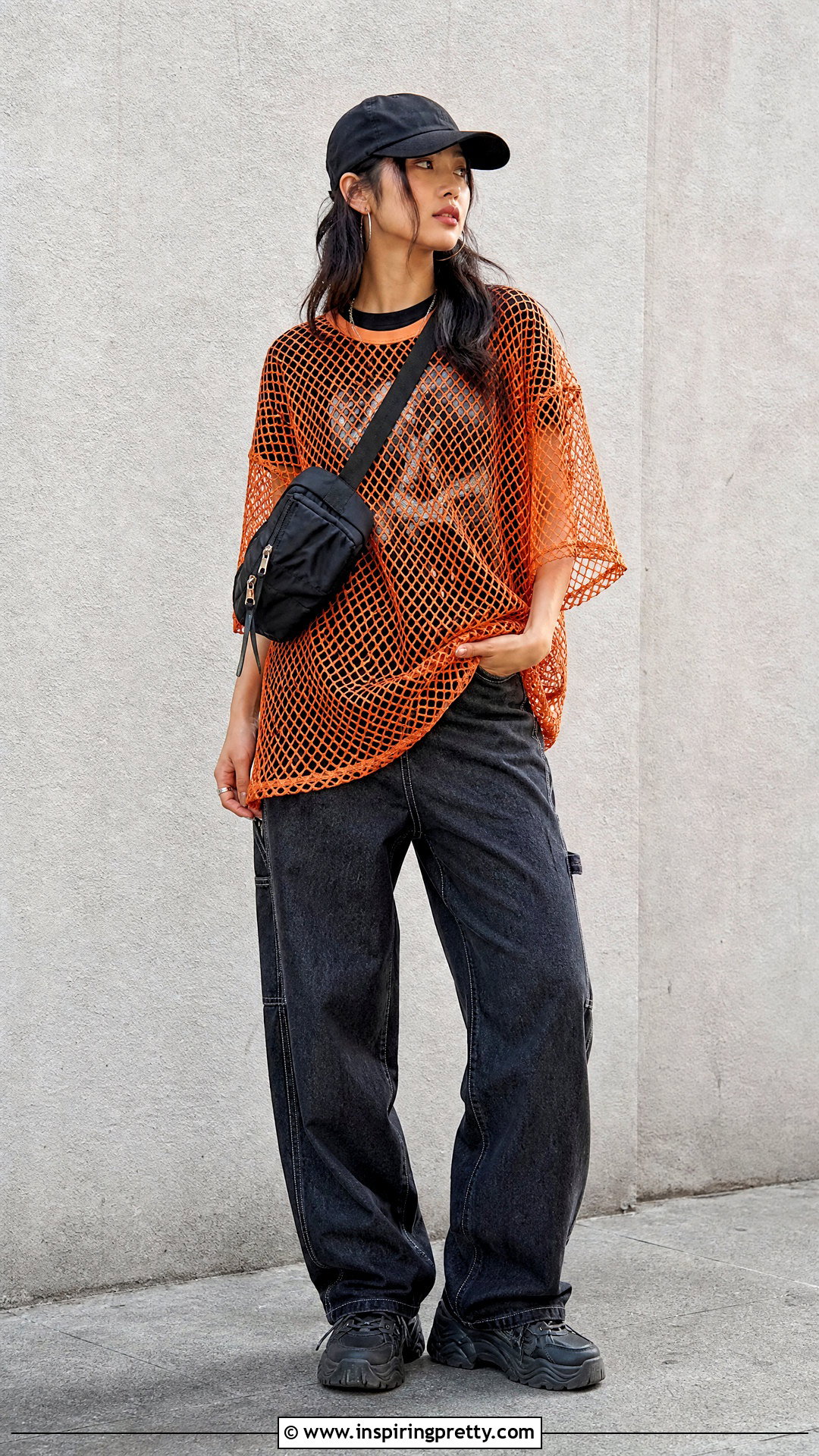 Orange Fishnet Top Over A Graphic T Shirt And Jeans - 25 orange fishnet top outfit ideas